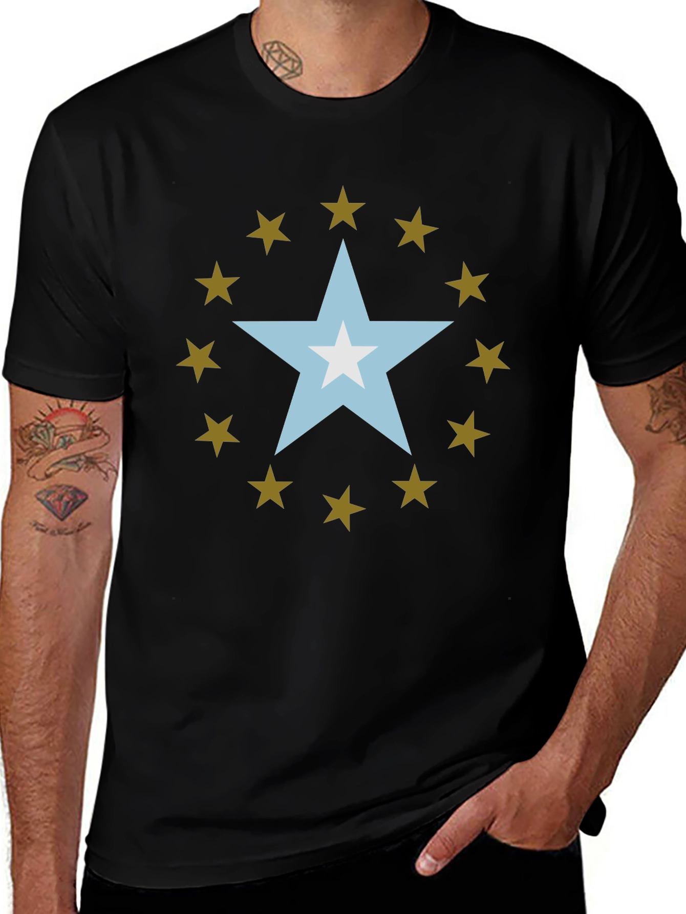 Star Design Black Cotton Tee