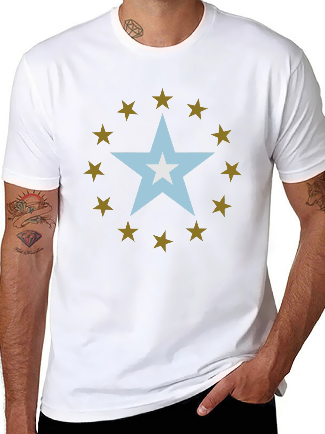 Star Design Black Cotton Tee