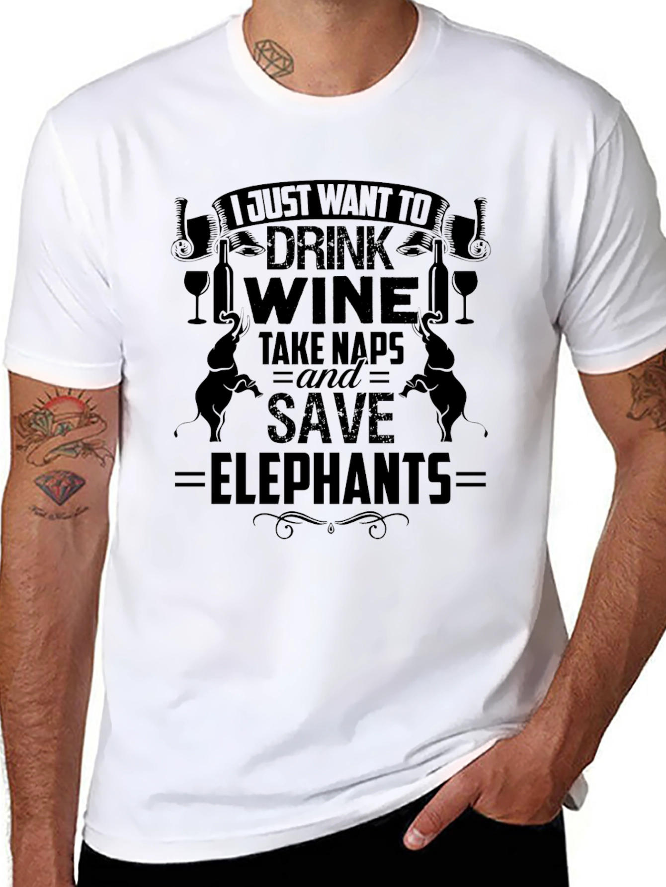 Drink Wine Take Naps Save Elephants T-Shirt