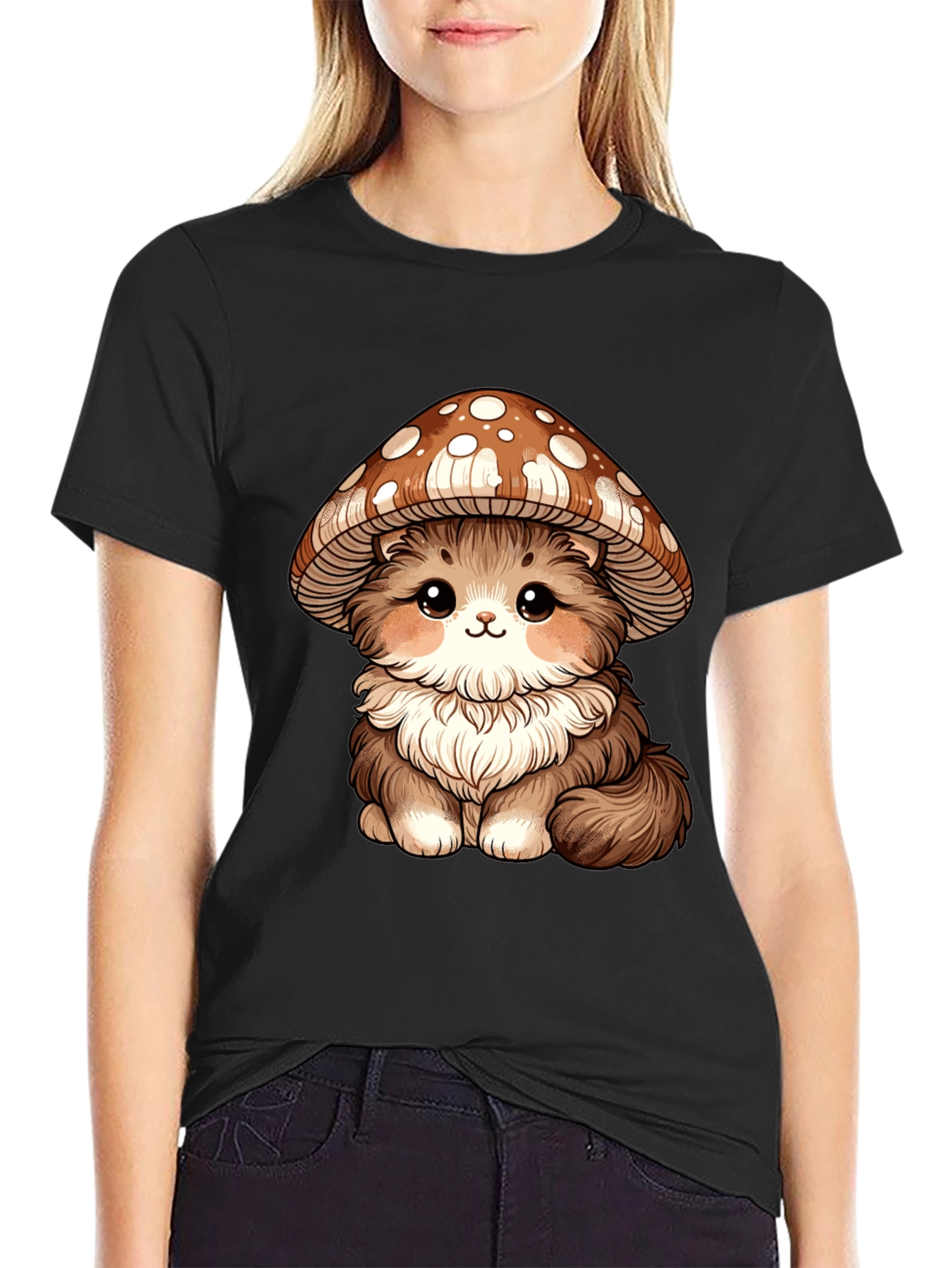 Mushroom Kitty Tee - Adorable Cartoon T-Shirt