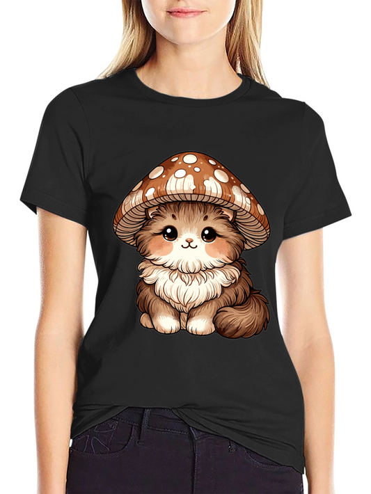 Mushroom Kitty Tee - Adorable Cartoon T-Shirt