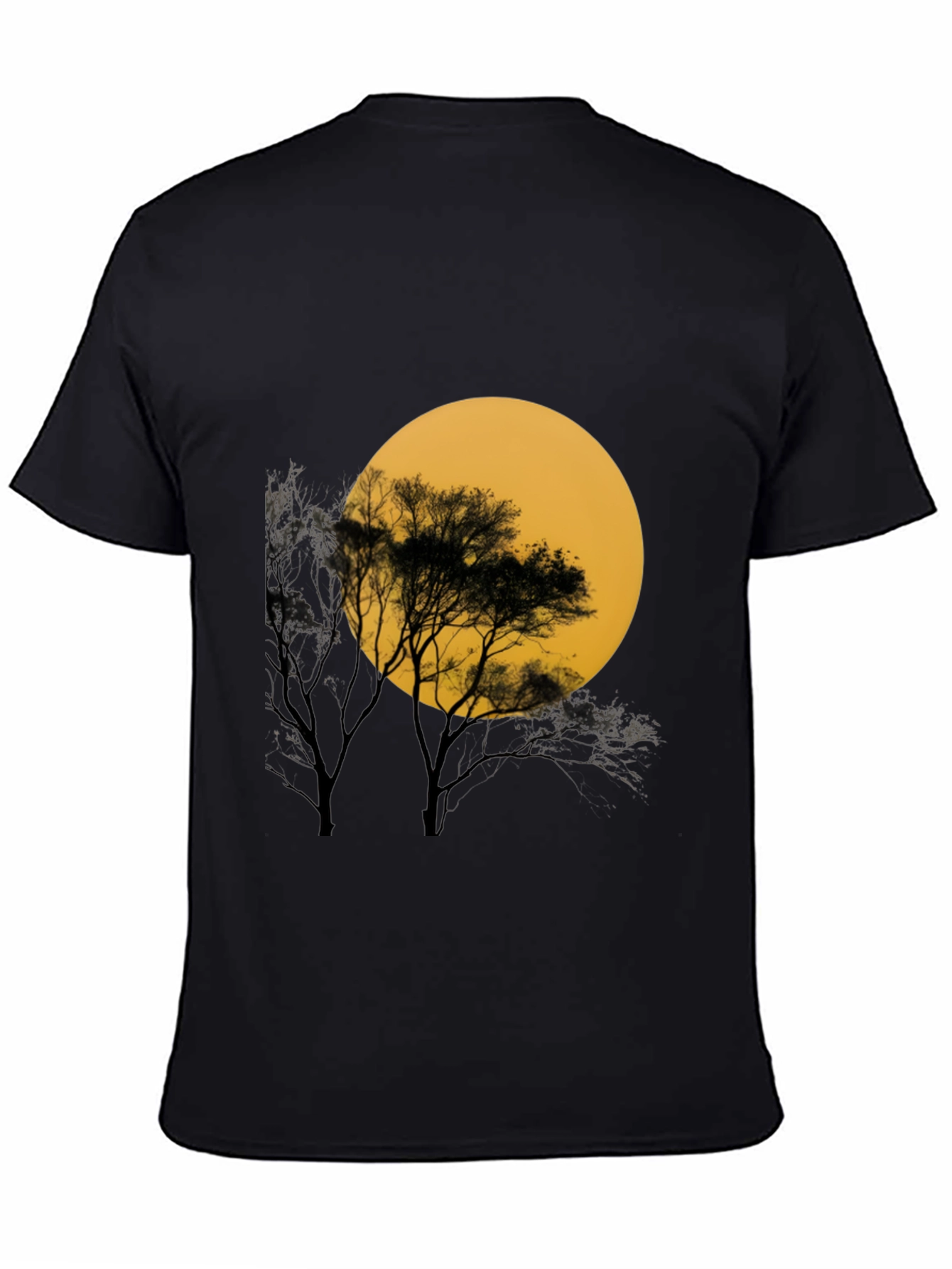 Black T-Shirt with Silhouette Tree & Moon Graphic