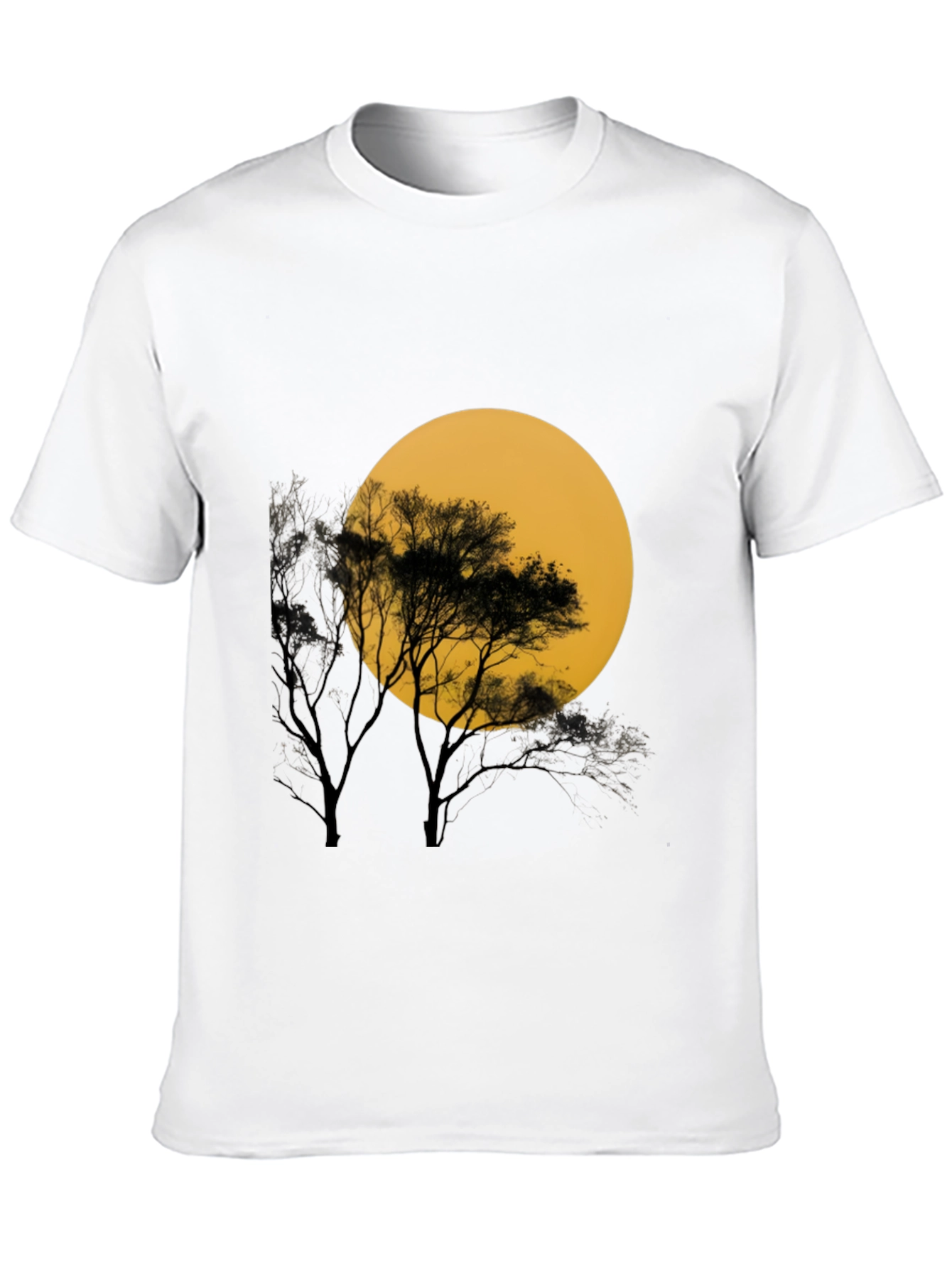Black T-Shirt with Silhouette Tree & Moon Graphic