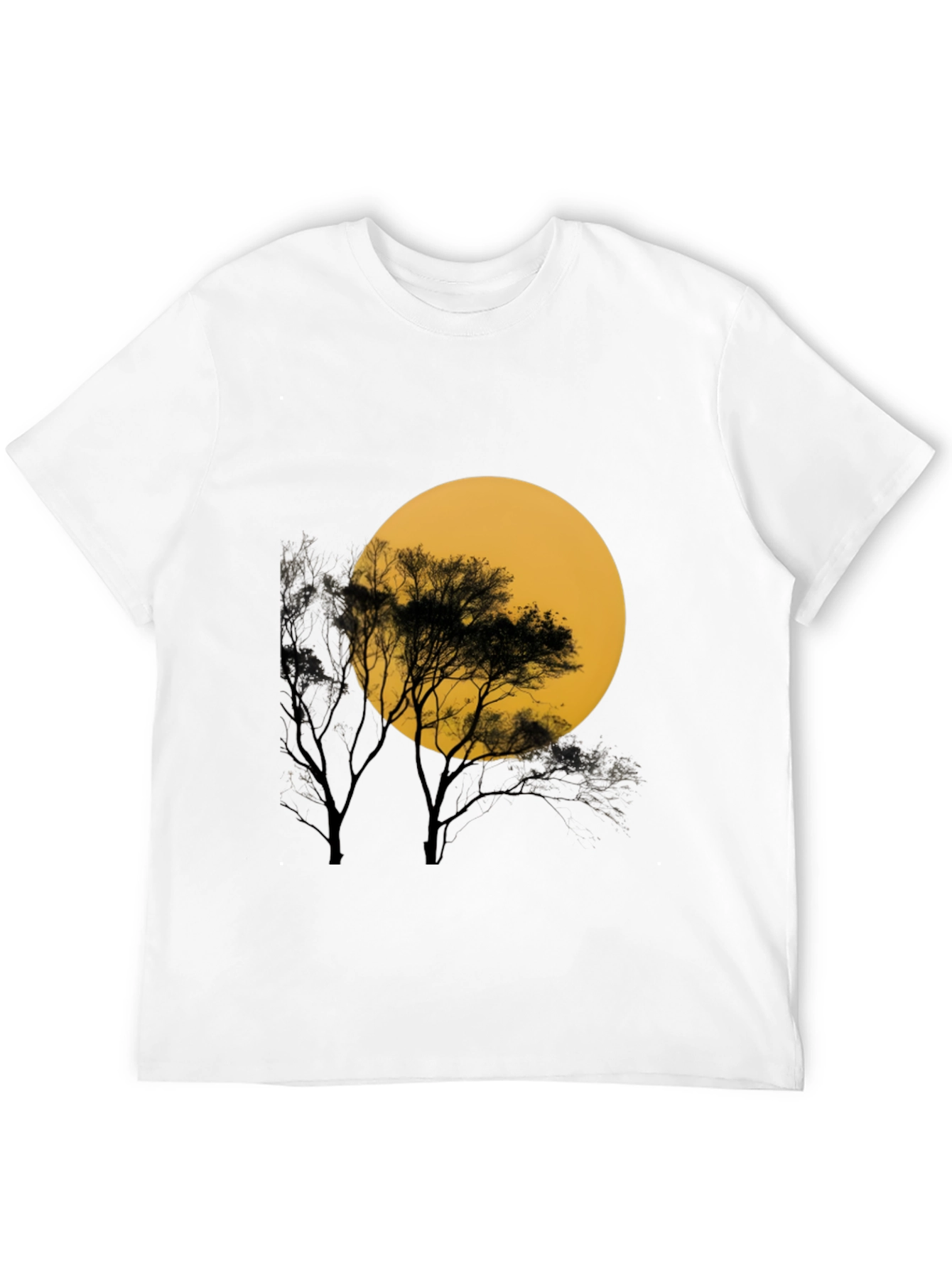 Black T-Shirt with Silhouette Tree & Moon Graphic