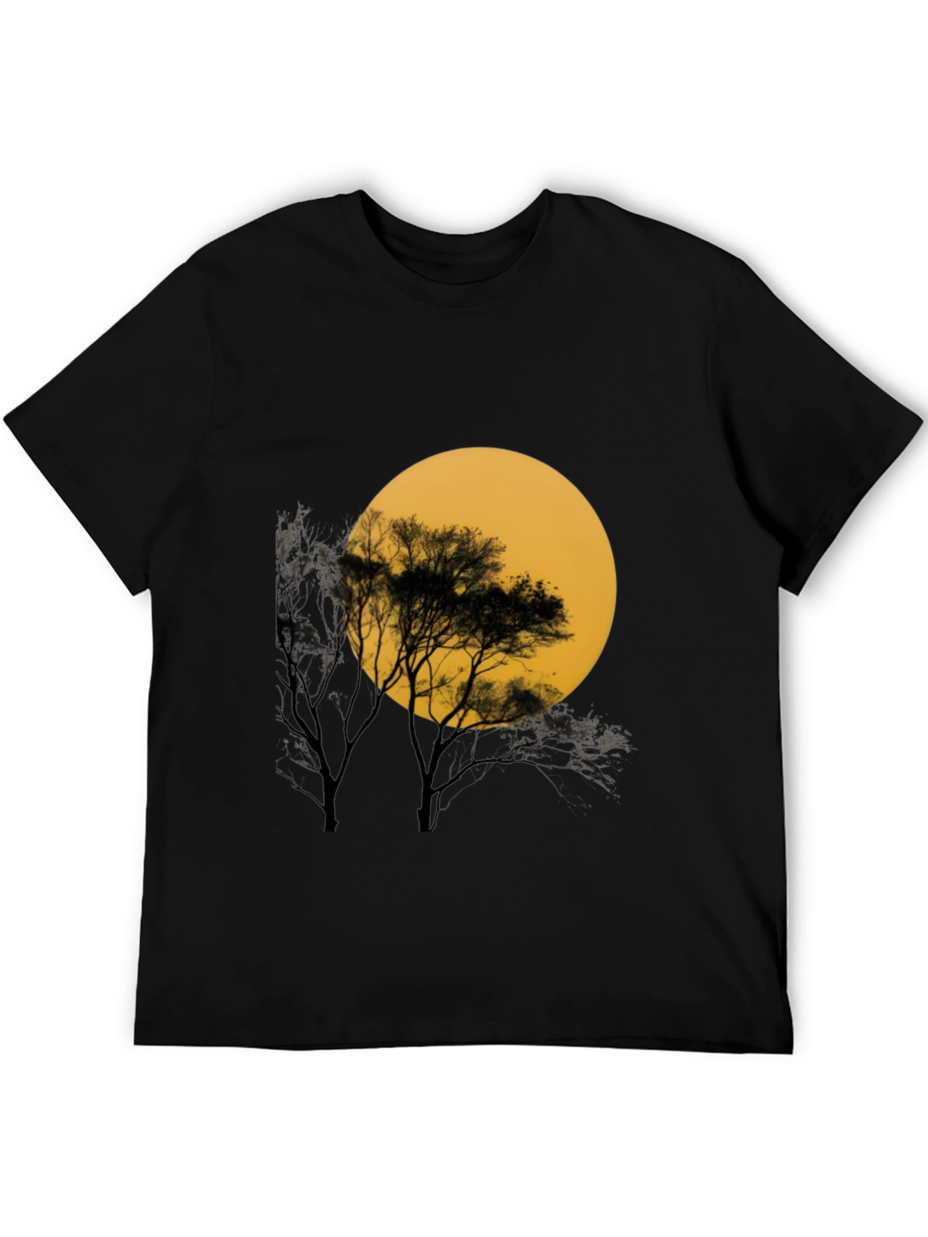 Black T-Shirt with Silhouette Tree & Moon Graphic