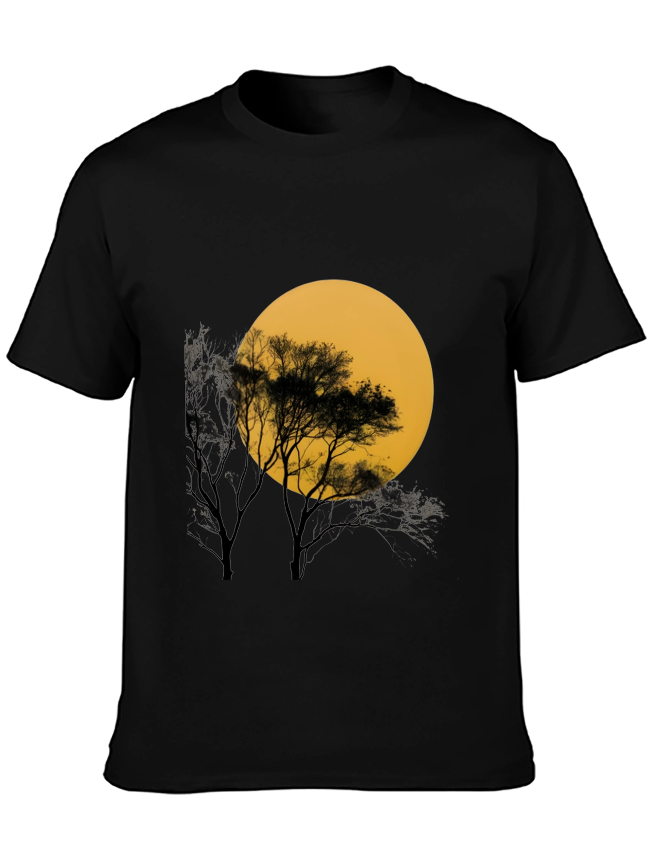 Black T-Shirt with Silhouette Tree & Moon Graphic