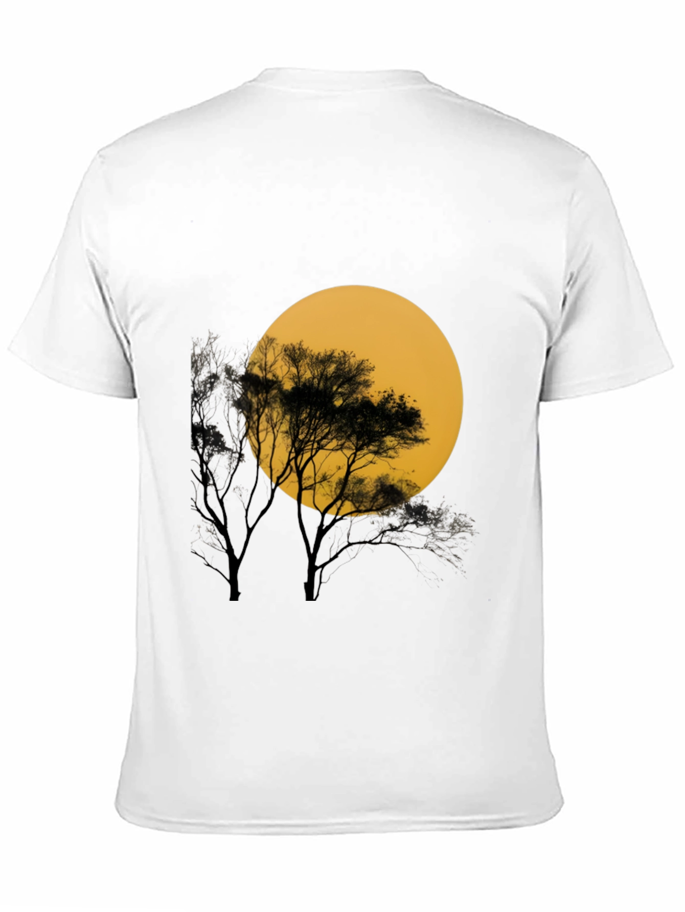 Black T-Shirt with Silhouette Tree & Moon Graphic