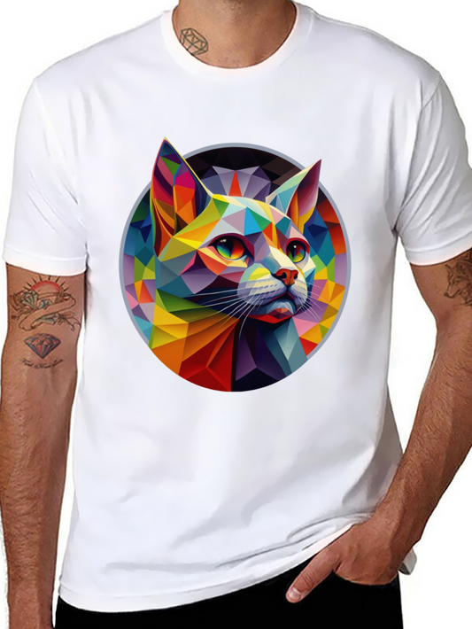 Geometric Cat Graphic Tee - Modern Art T-Shirt