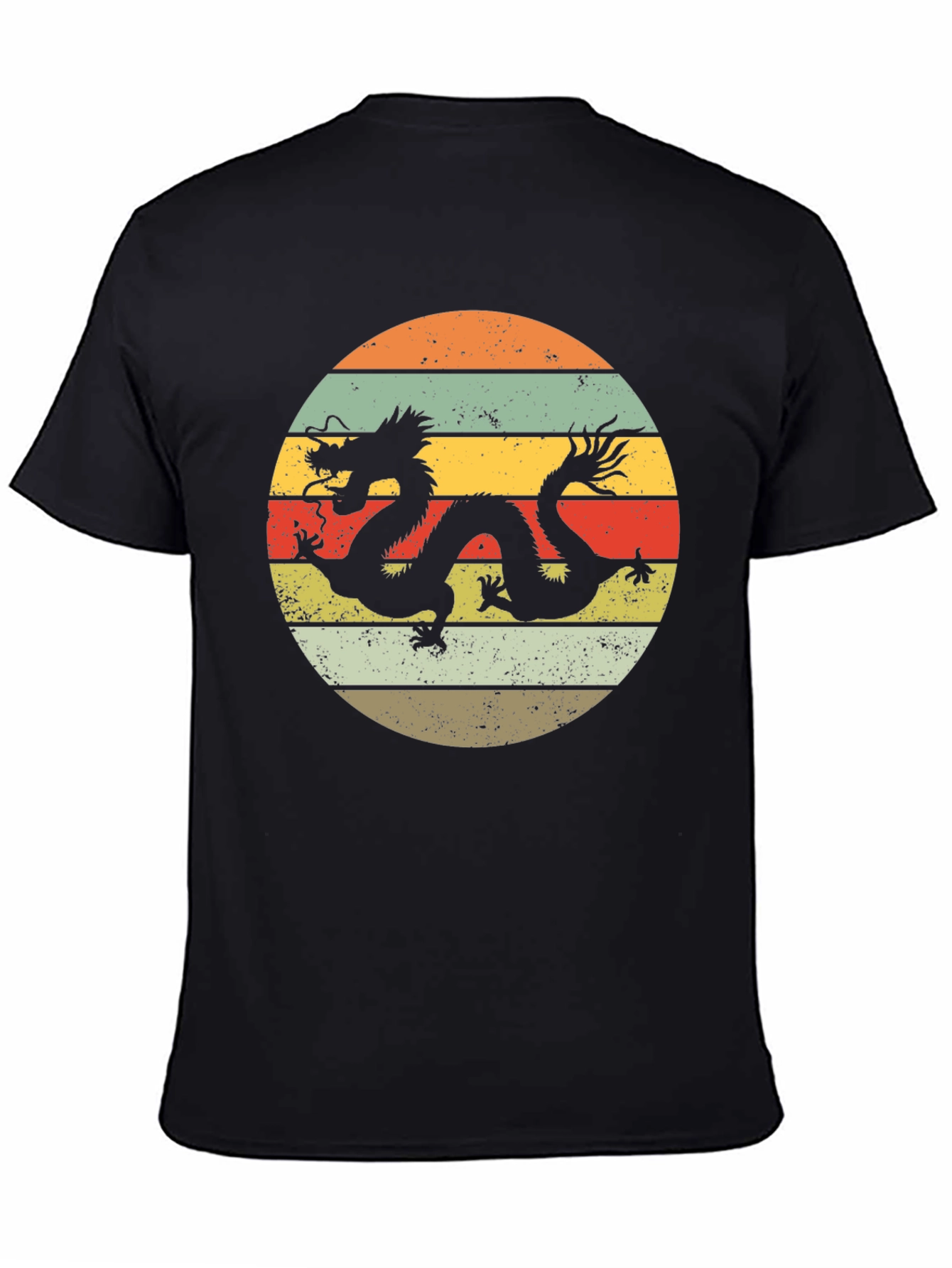 Dragon Circle Graphic Tee - Retro Style Black T-Shirt