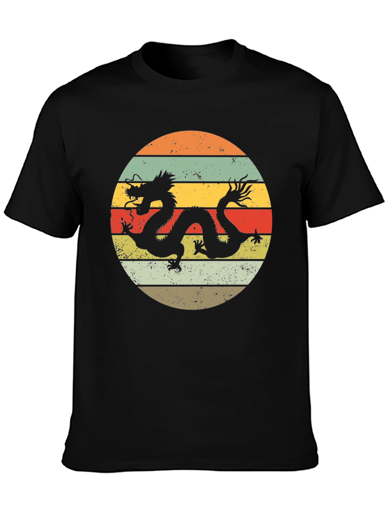 Dragon Circle Graphic Tee - Retro Style Black T-Shirt