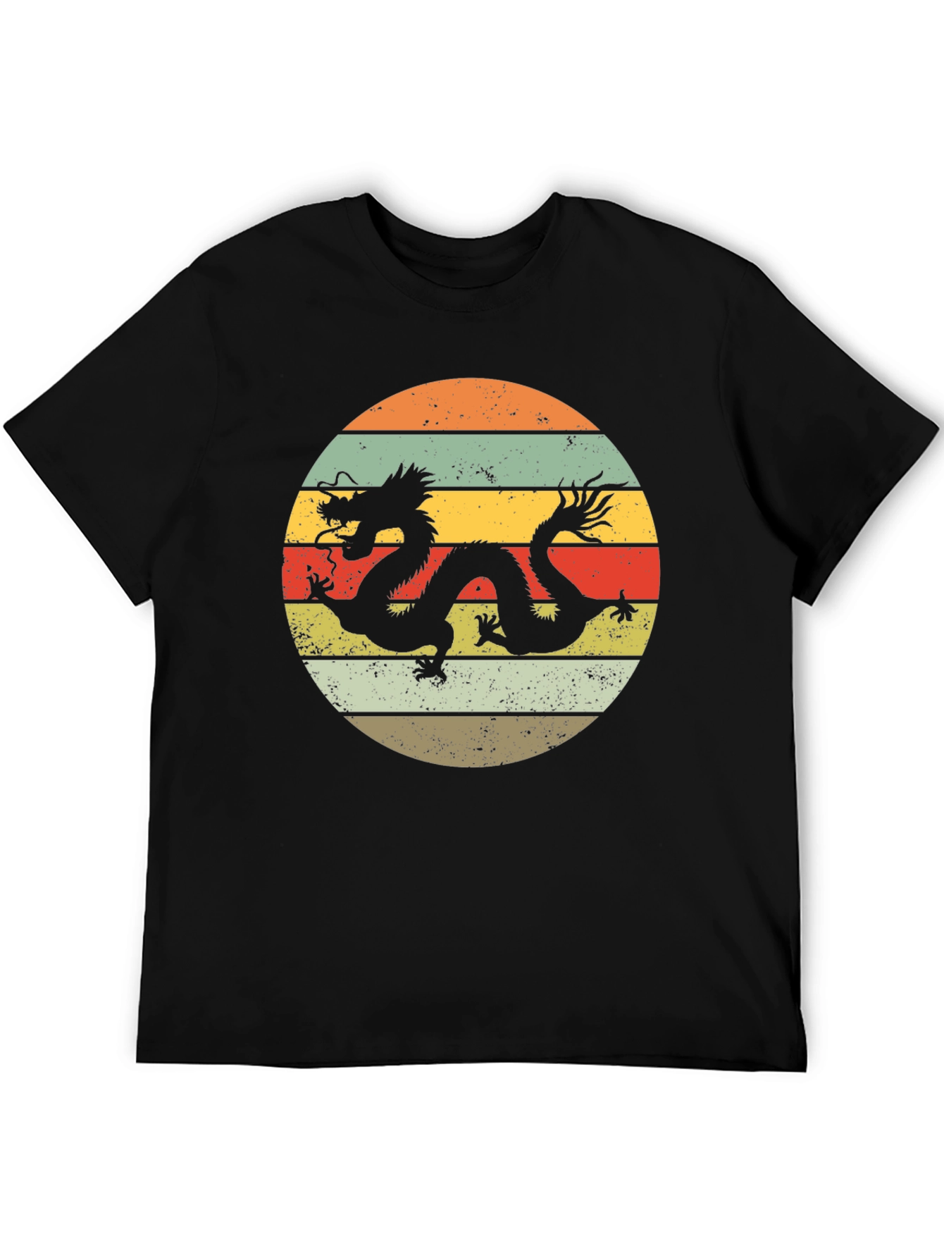 Dragon Circle Graphic Tee - Retro Style Black T-Shirt