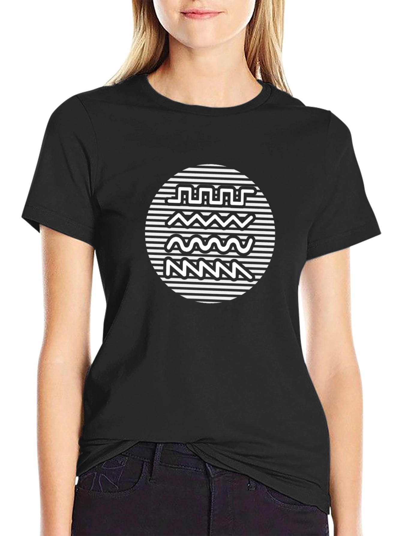 Black T-Shirt with Abstract Wave Graphic
