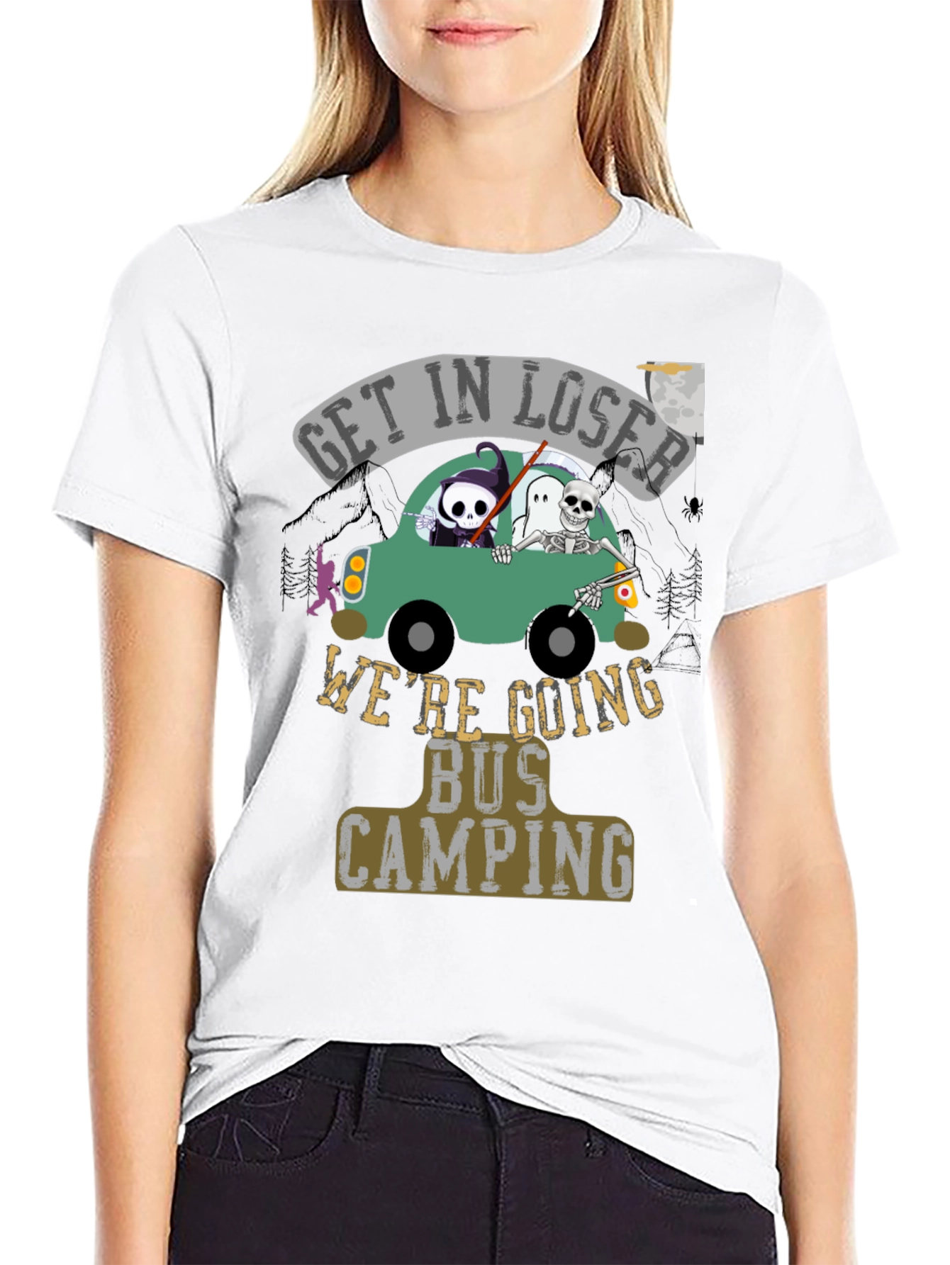 Get In Loser Were Going Bus Camping Graphic T-Shirt
