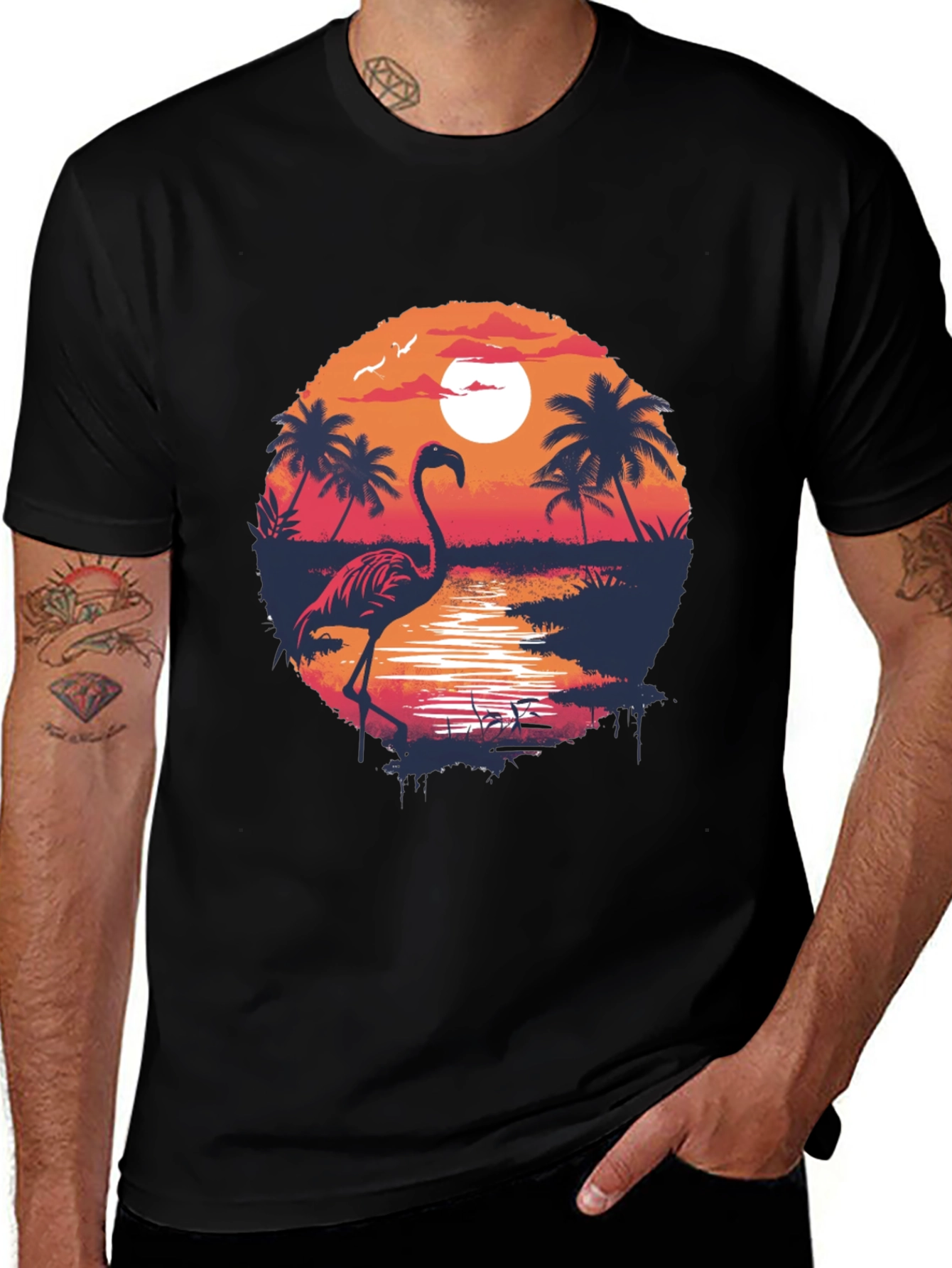Tropical Flamingo Sunset T-Shirt
