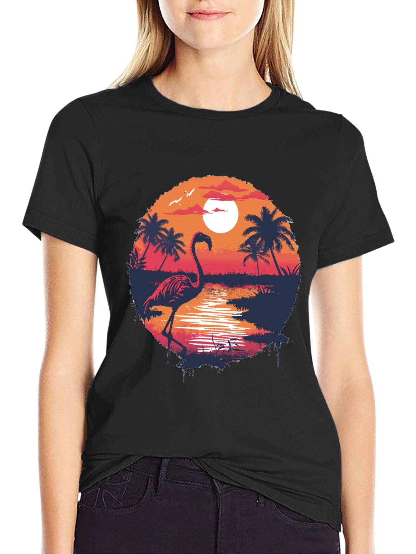 Tropical Flamingo Sunset T-Shirt