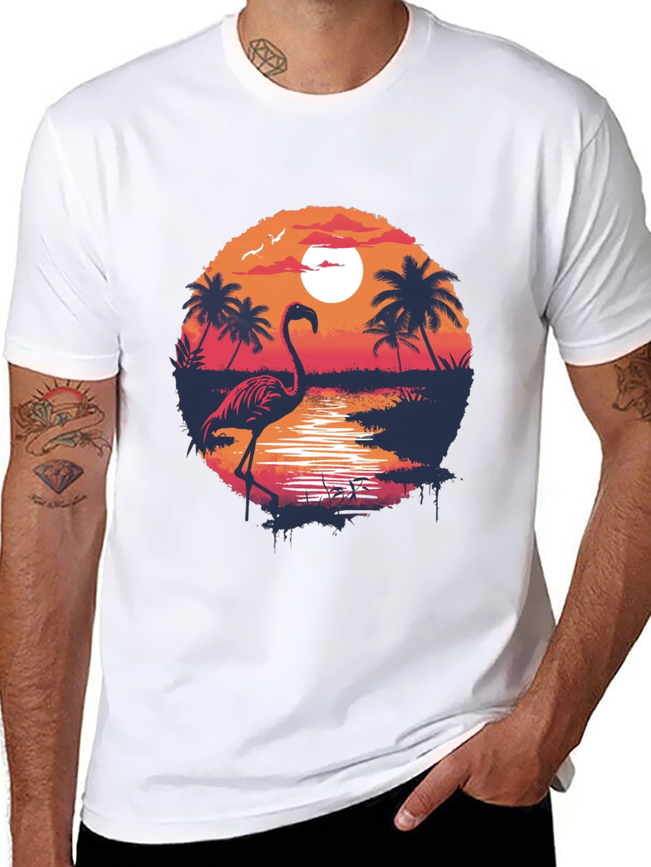 Tropical Flamingo Sunset T-Shirt