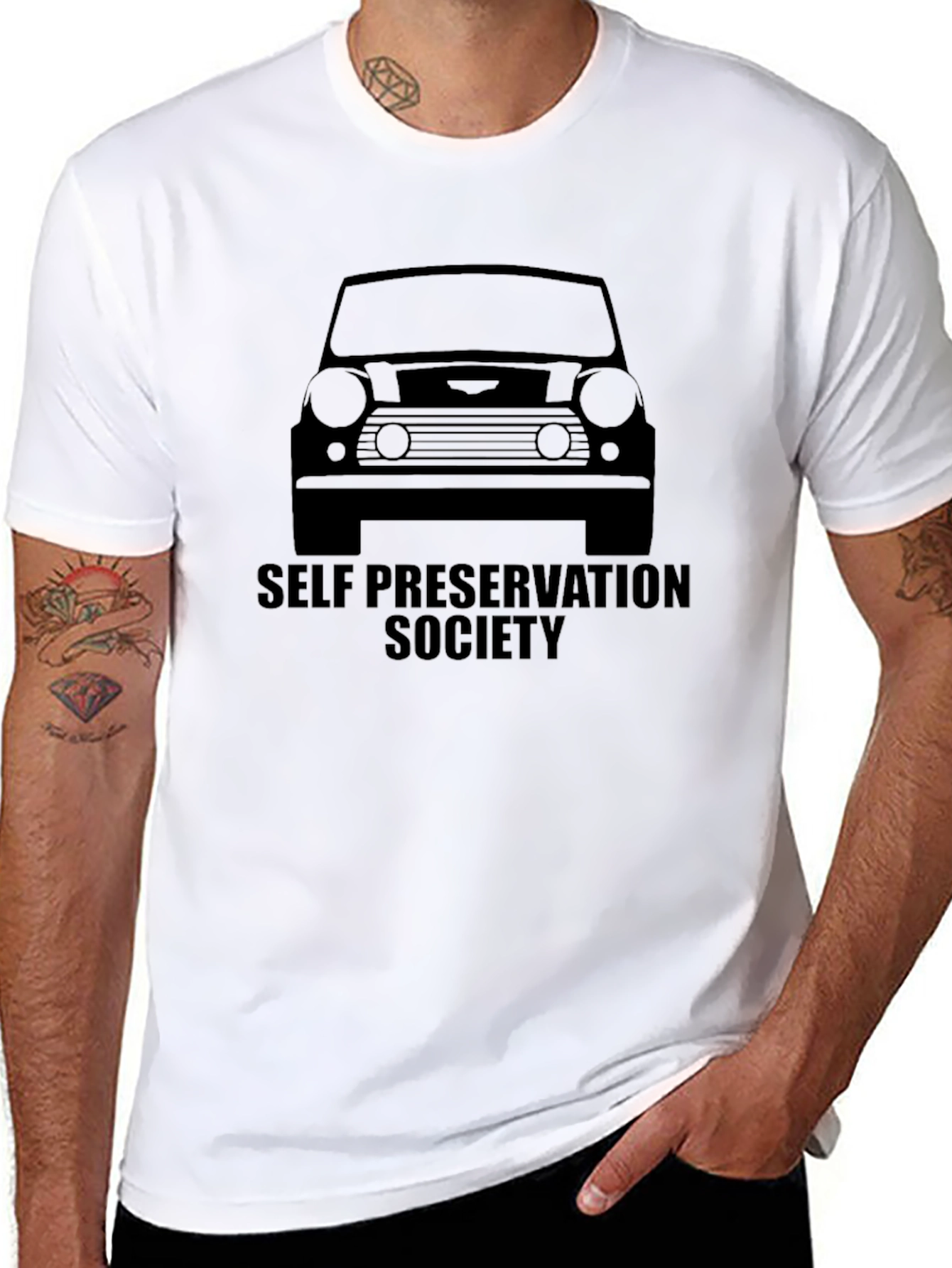 Self Preservation Society Black T-Shirt - Classic Car Design
