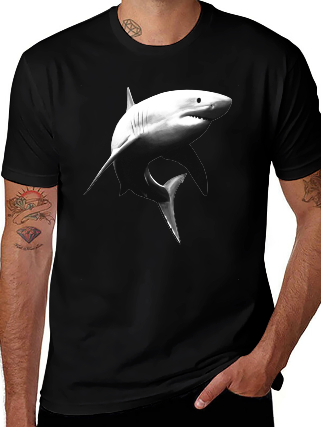 Shark Graphic Tee - Black Cotton T-Shirt