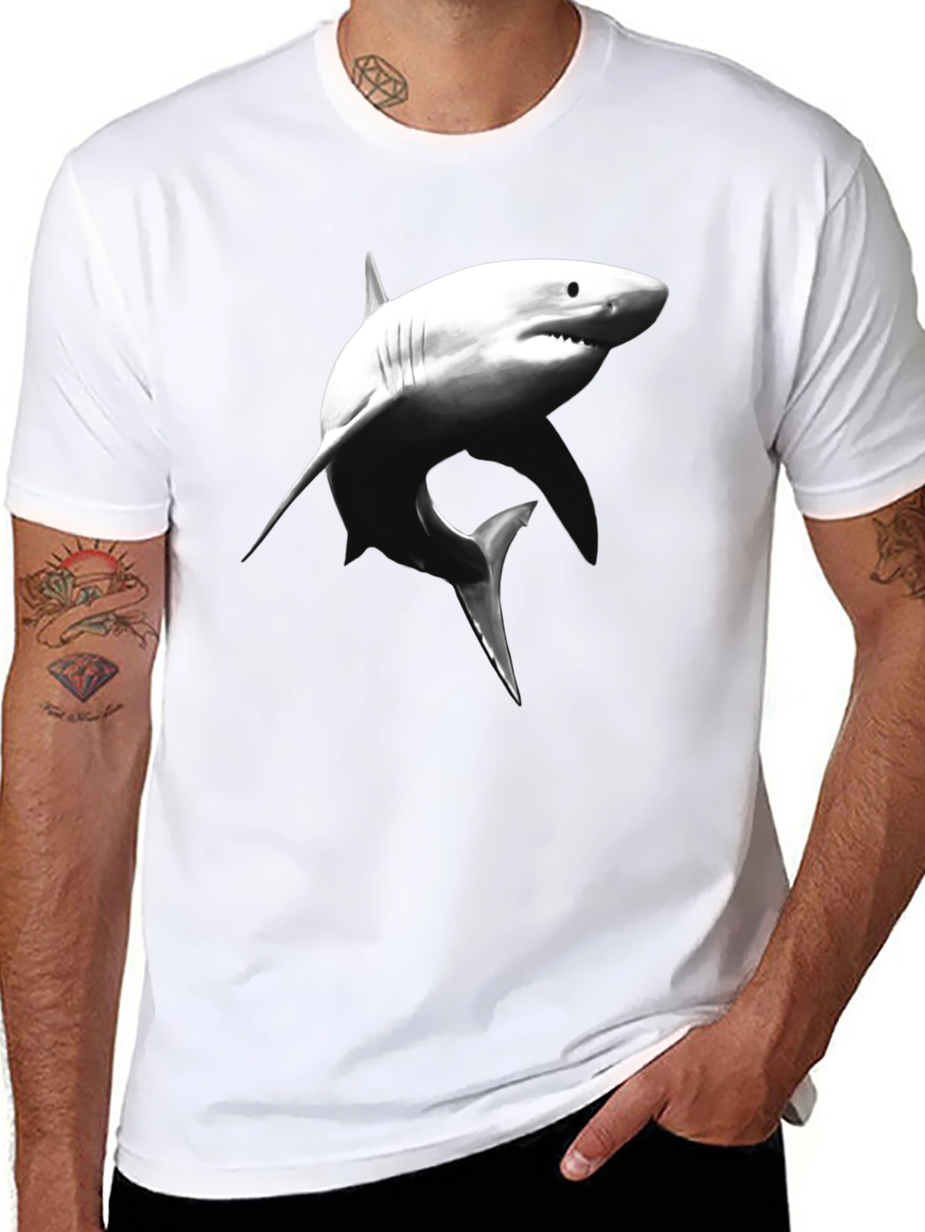 Shark Graphic Tee - Black Cotton T-Shirt