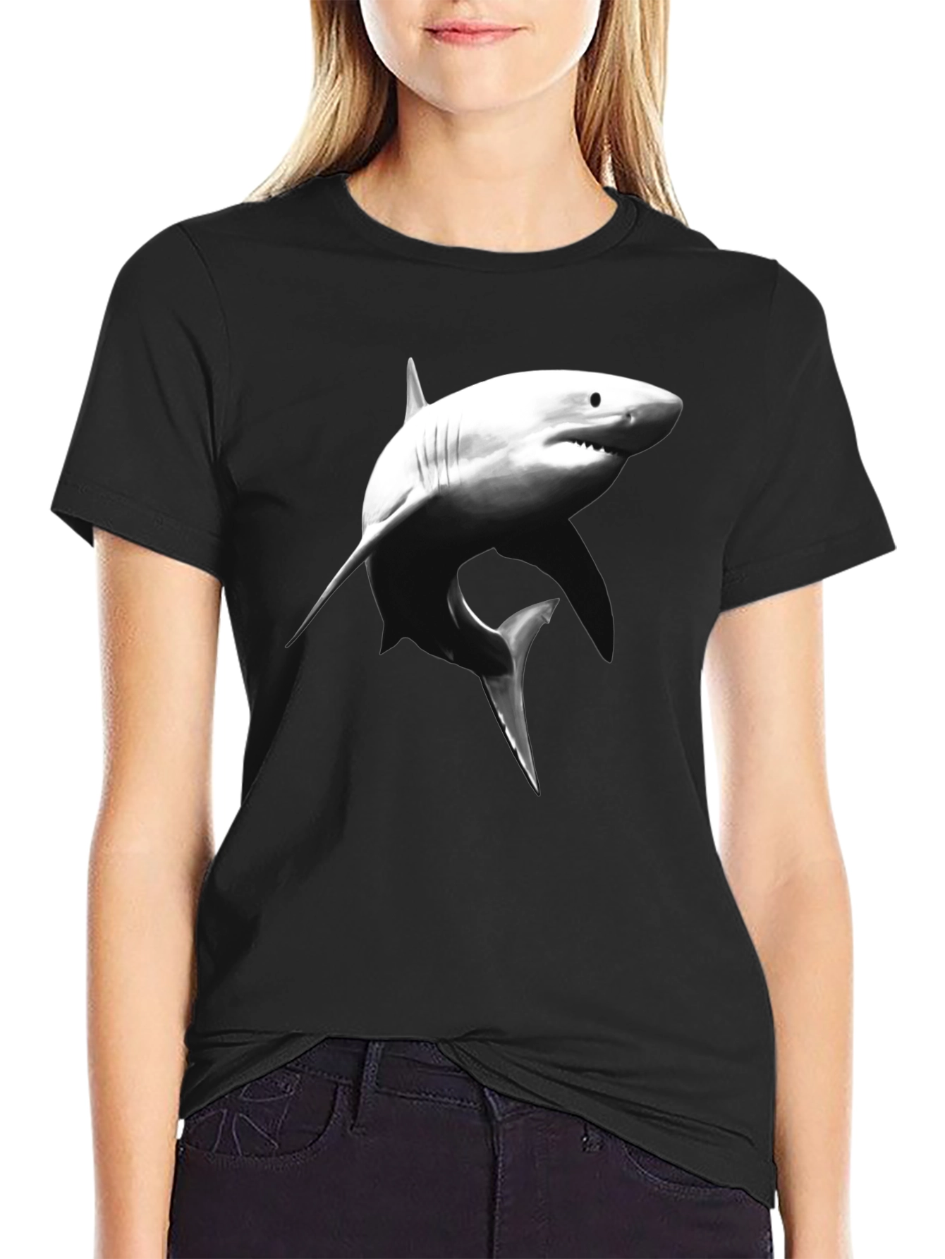Shark Graphic Tee - Black Cotton T-Shirt