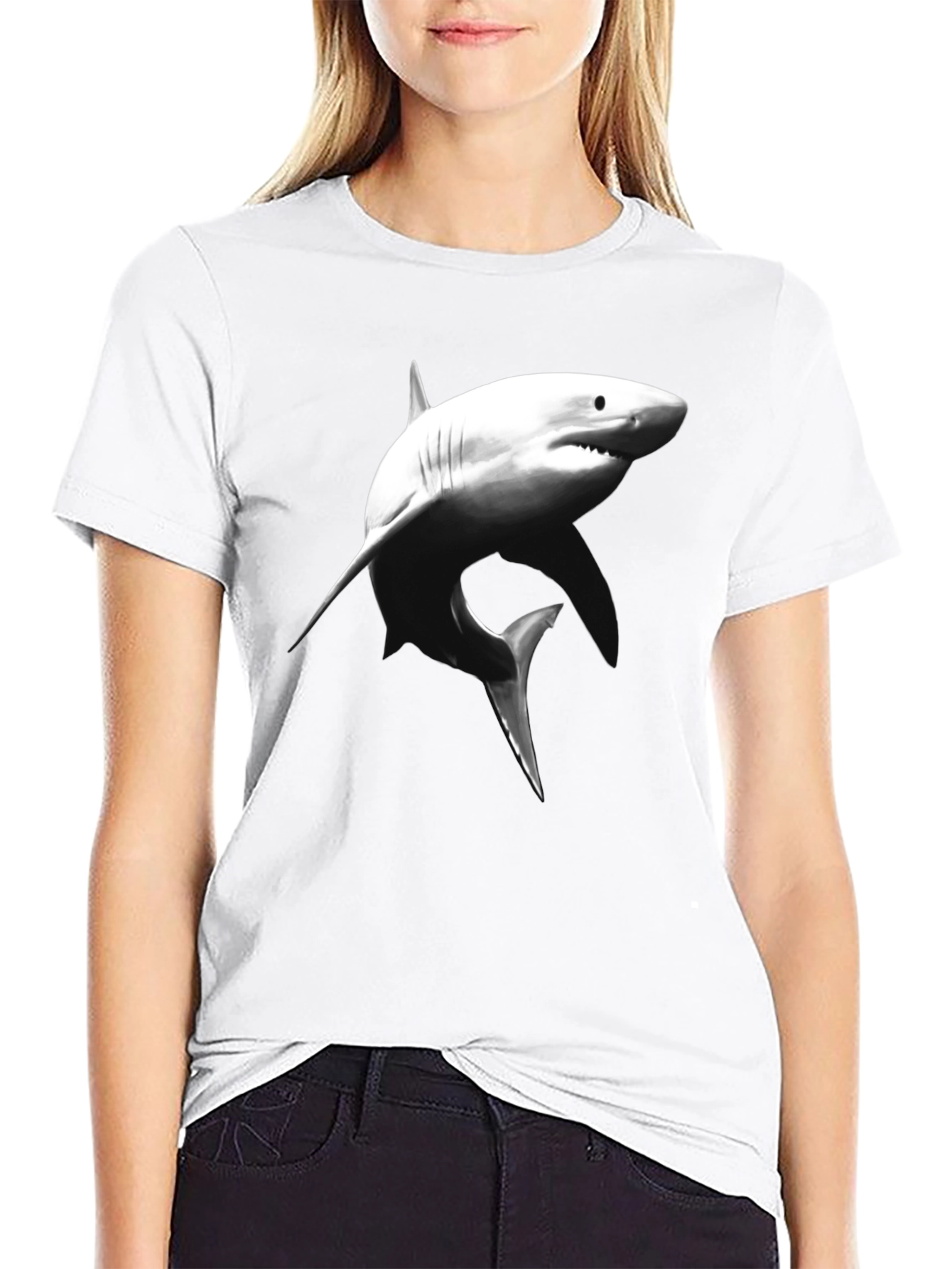 Shark Graphic Tee - Black Cotton T-Shirt