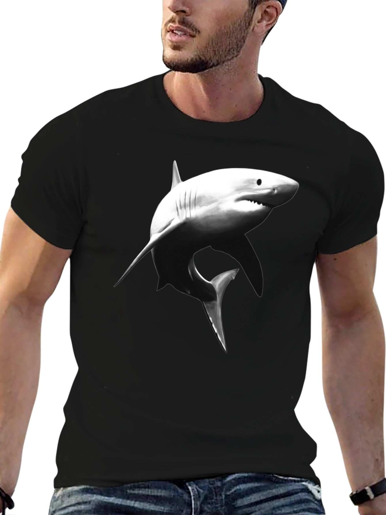 Shark Graphic Tee - Black Cotton T-Shirt