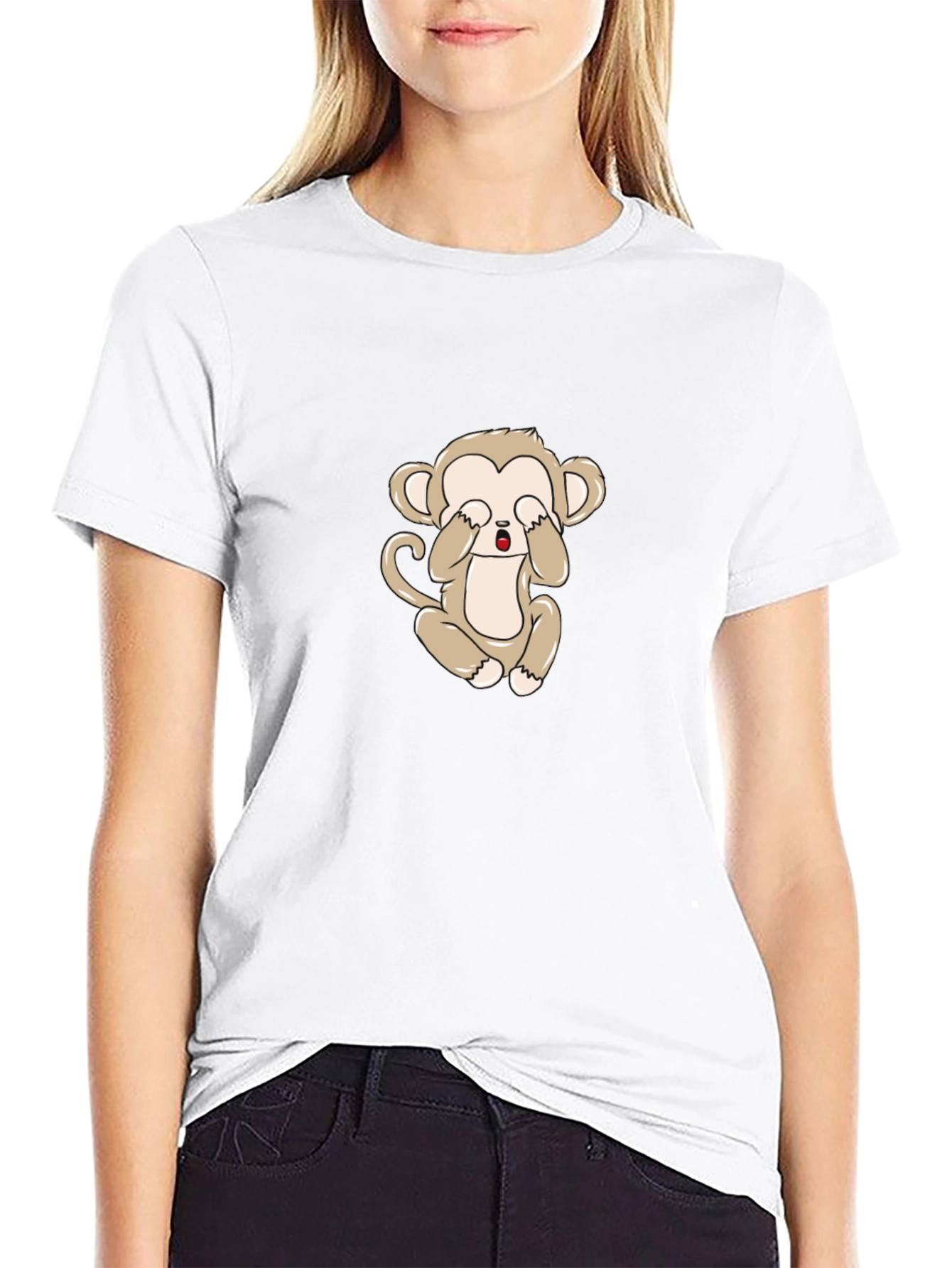 Black T-Shirt with Cute Monkey Graphic