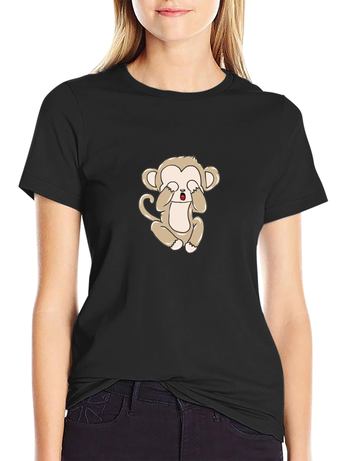 Black T-Shirt with Cute Monkey Graphic