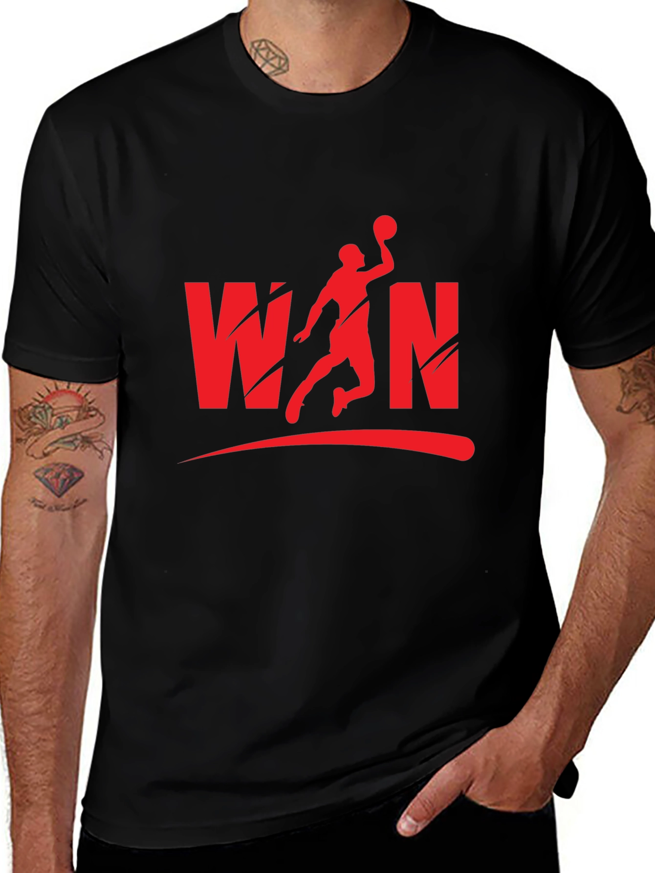 Win Basketball Graphic Tee - Black Cotton Blend Shirt