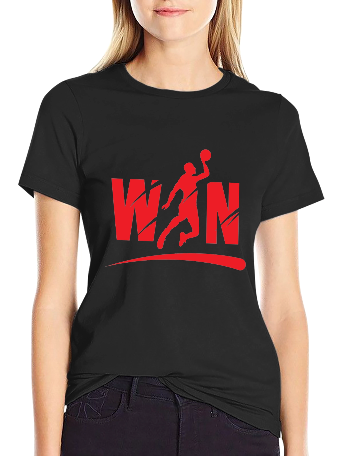 Win Basketball Graphic Tee - Black Cotton Blend Shirt