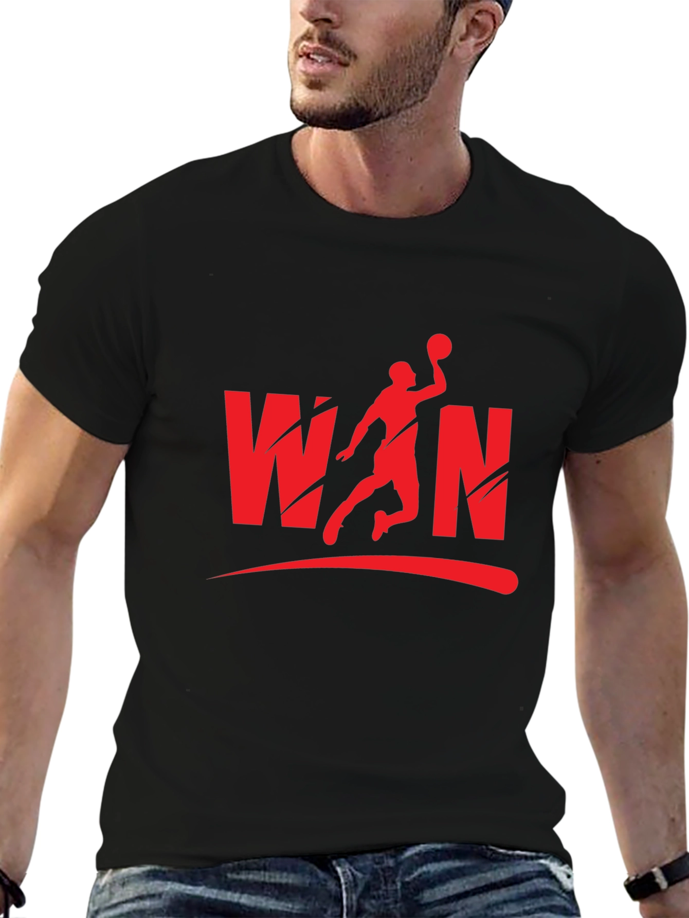 Win Basketball Graphic Tee - Black Cotton Blend Shirt