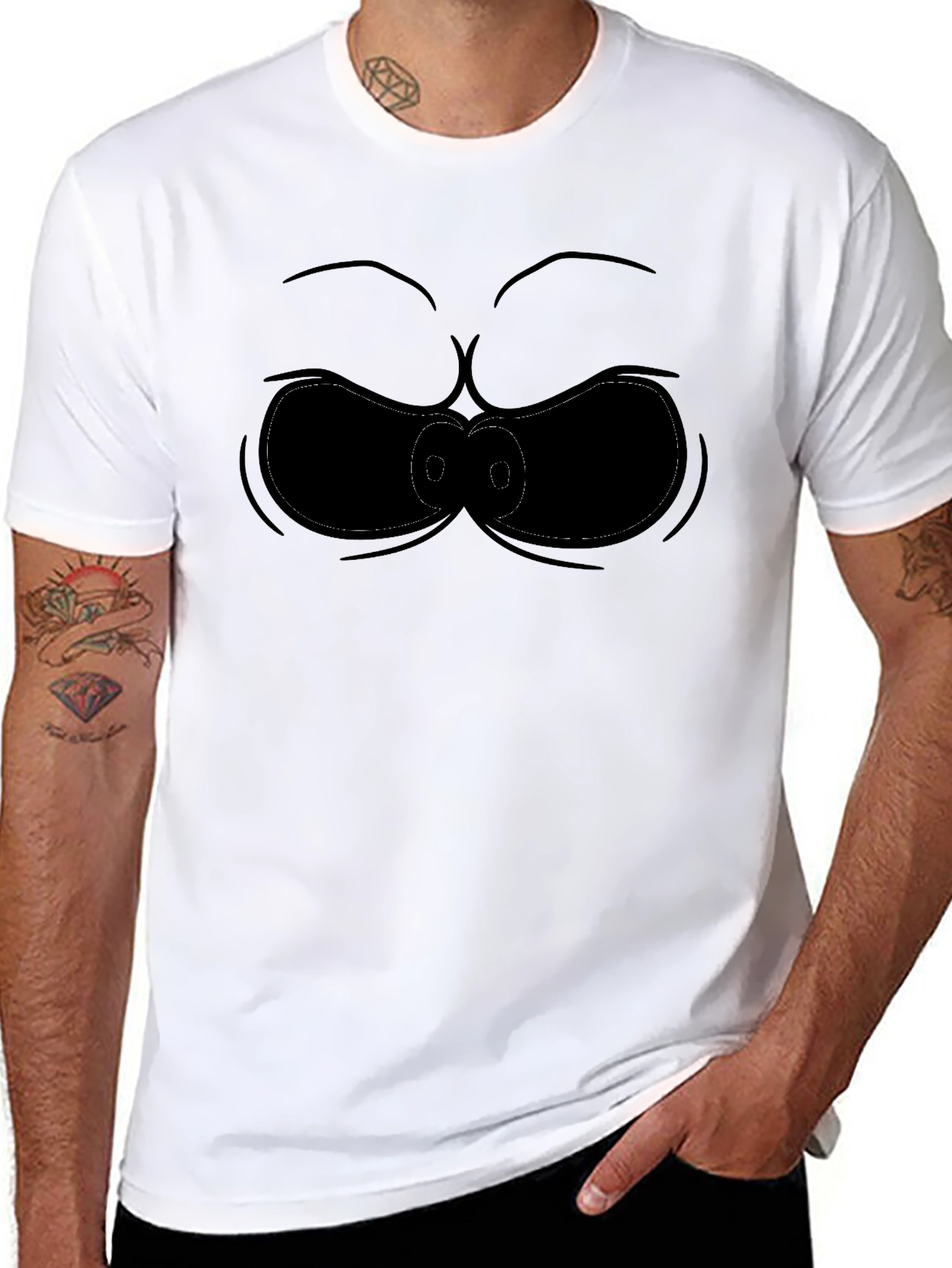 Funny Cartoon Face Black T-Shirt