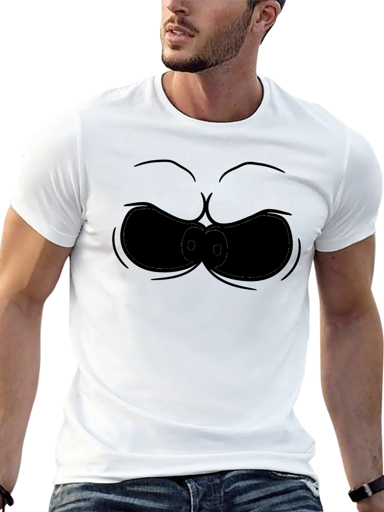Funny Cartoon Face Black T-Shirt