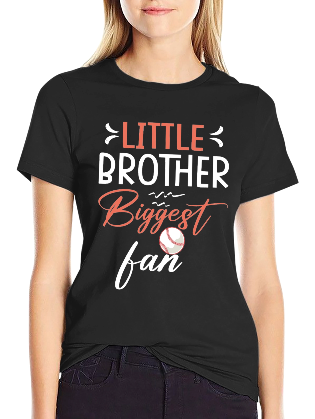 Little Brother Biggest Fan Baseball Graphic T-Shirt