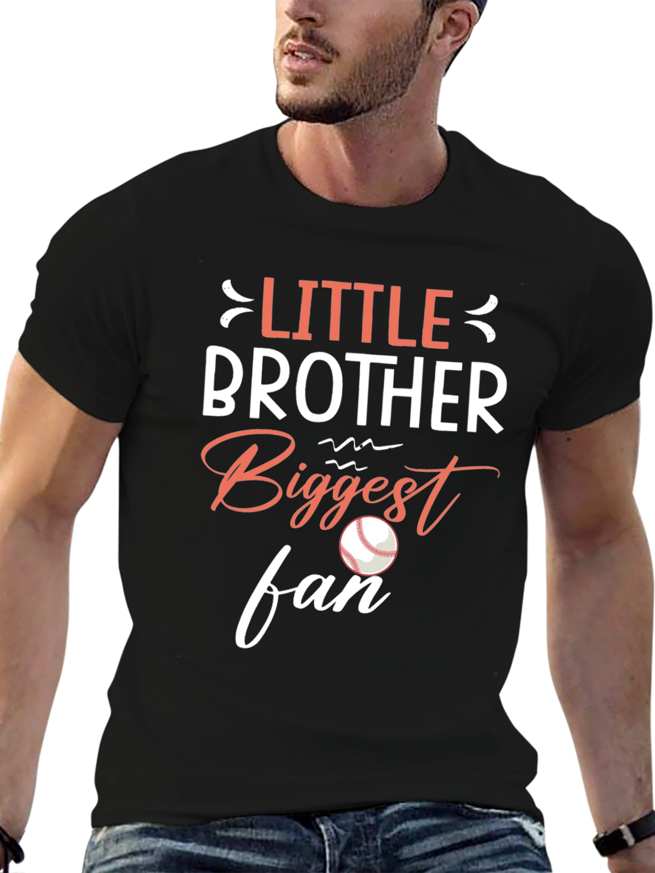 Little Brother Biggest Fan Baseball Graphic T-Shirt