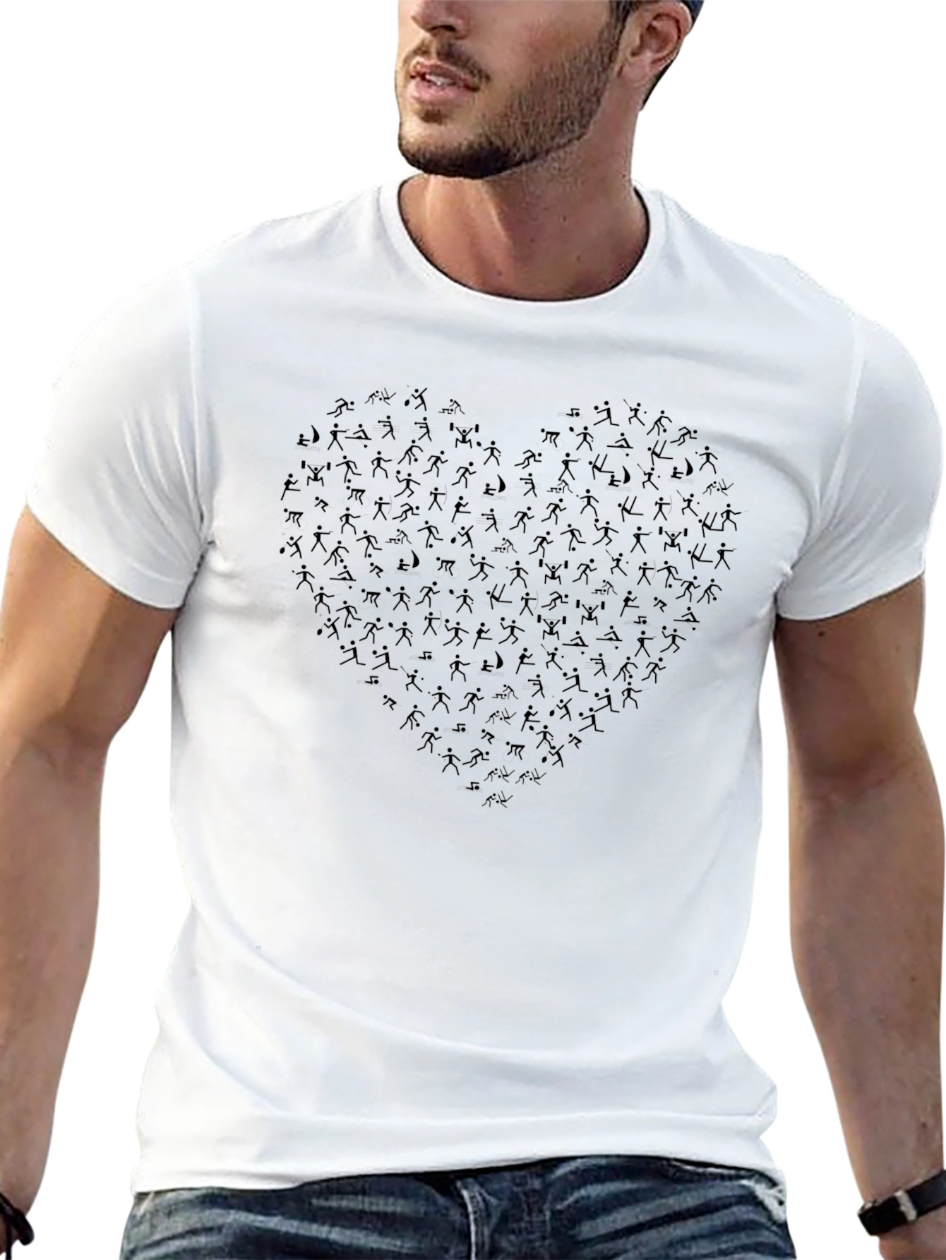 Heartbeat Stick Figures Black T-Shirt