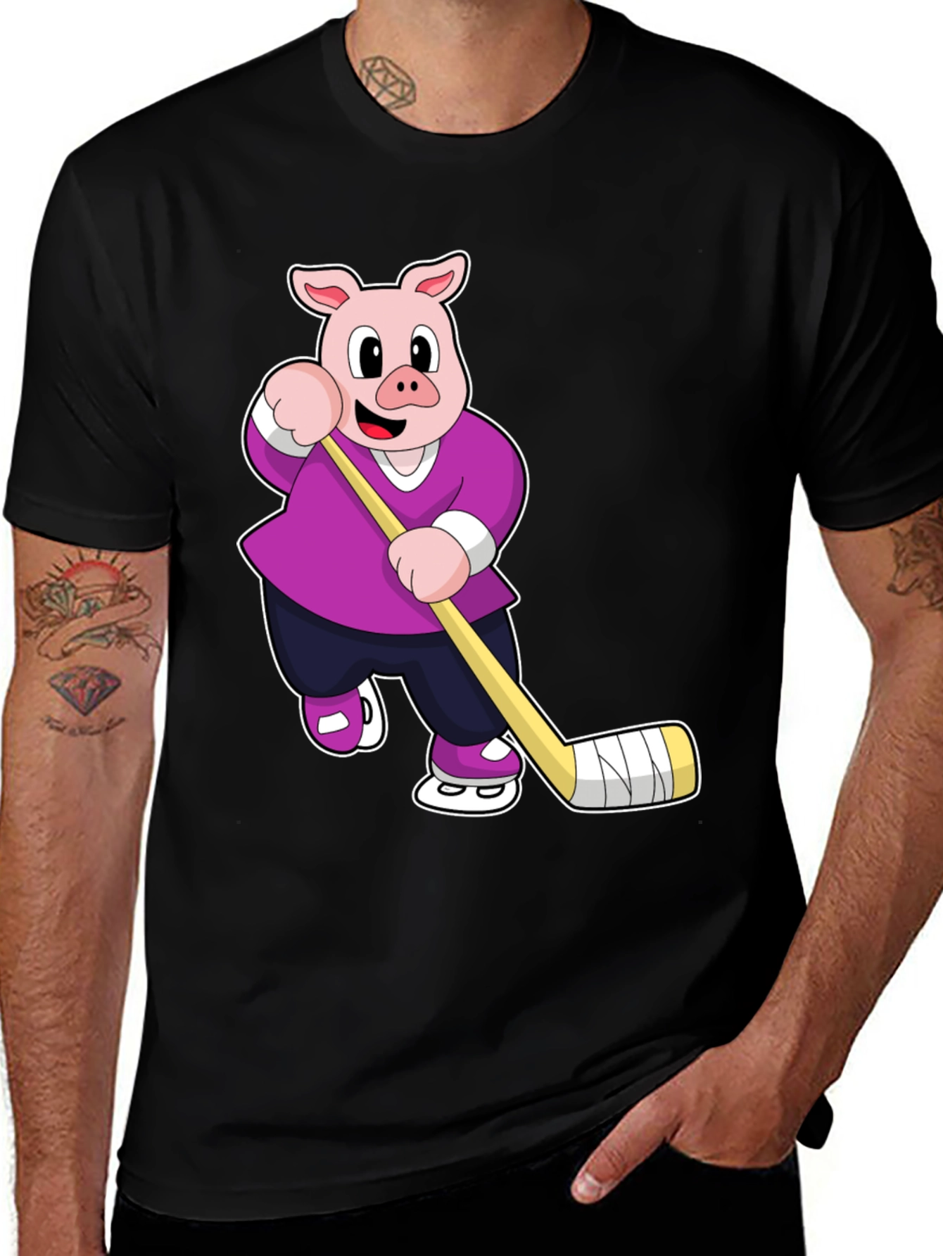 Pig Hockey Player Graphic T-Shirt
