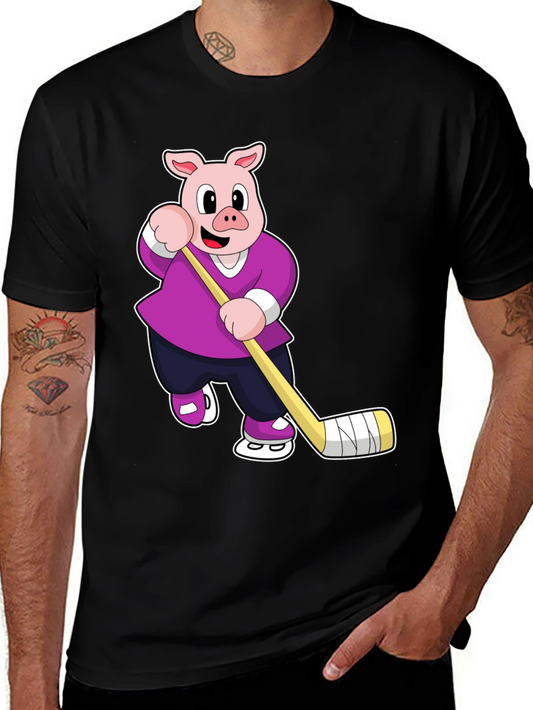 Pig Hockey Player Graphic T-Shirt