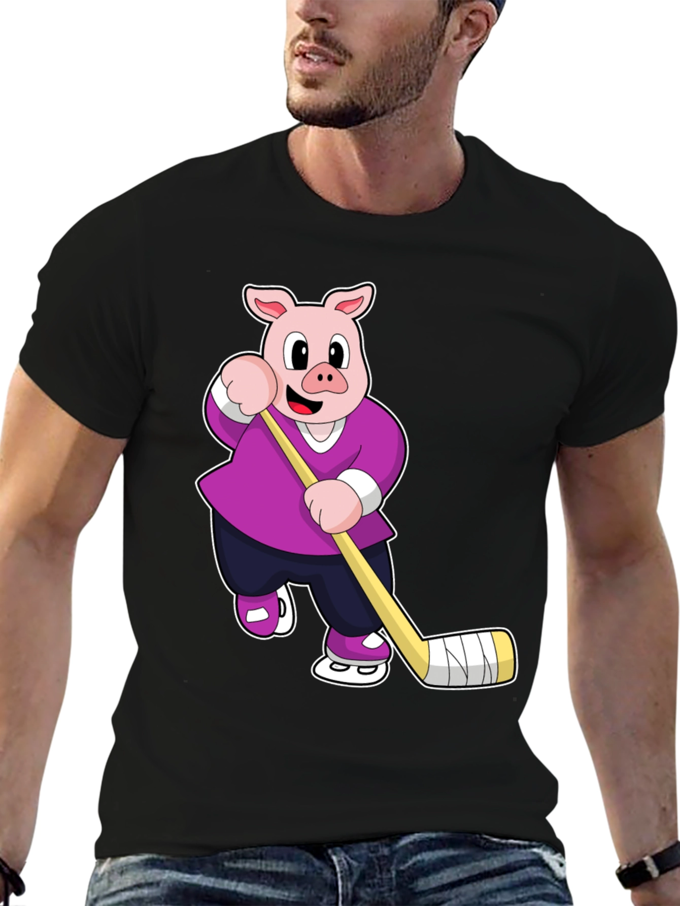 Pig Hockey Player Graphic T-Shirt