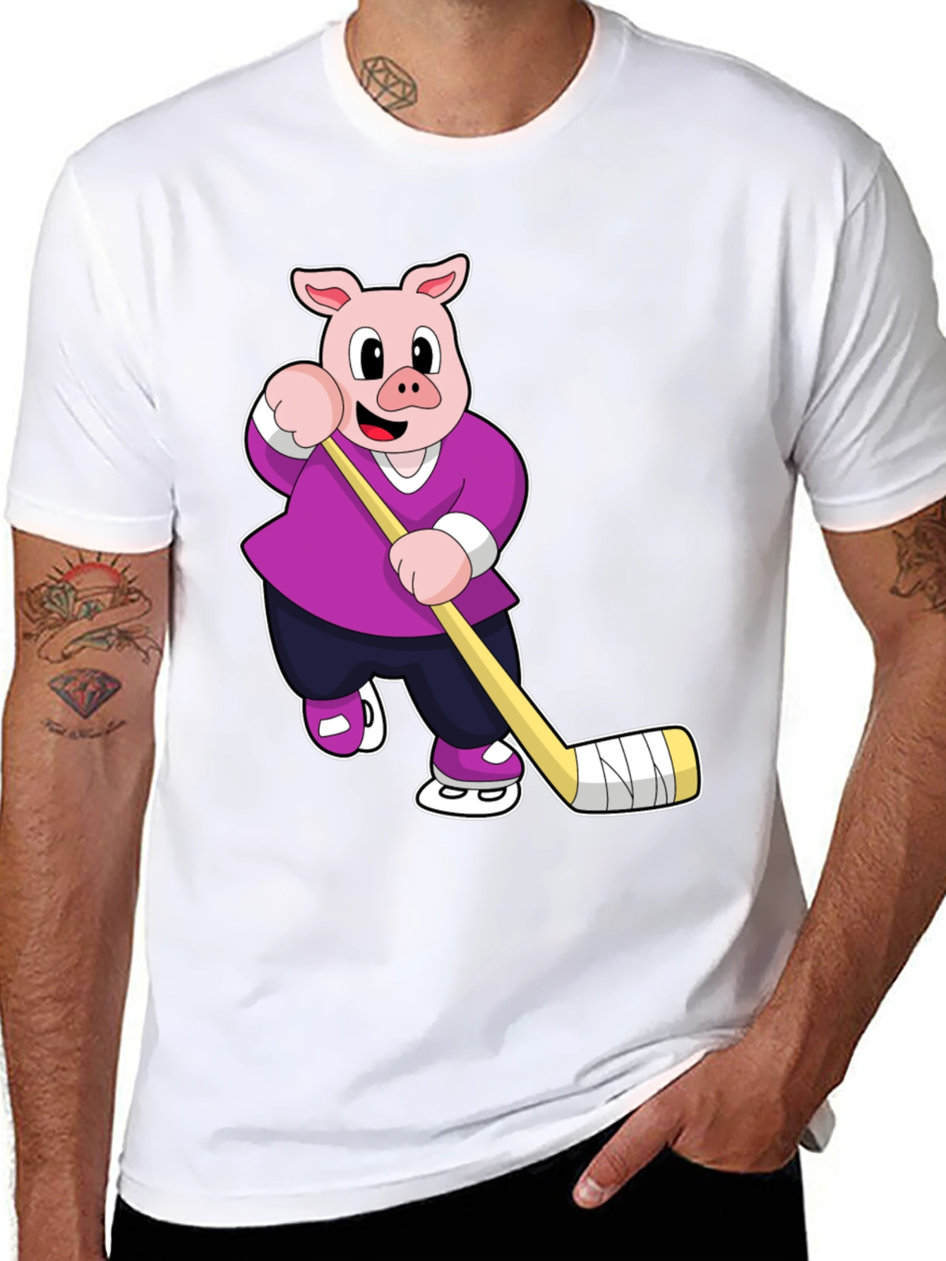Pig Hockey Player Graphic T-Shirt