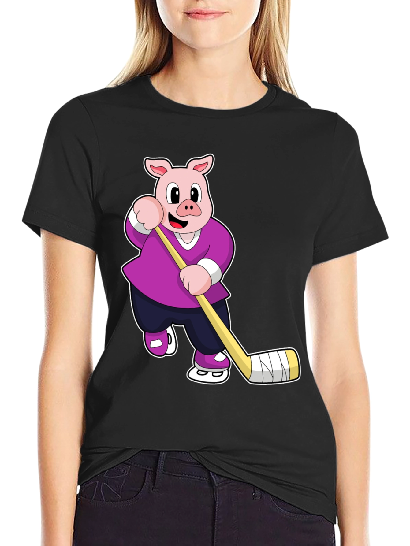 Pig Hockey Player Graphic T-Shirt