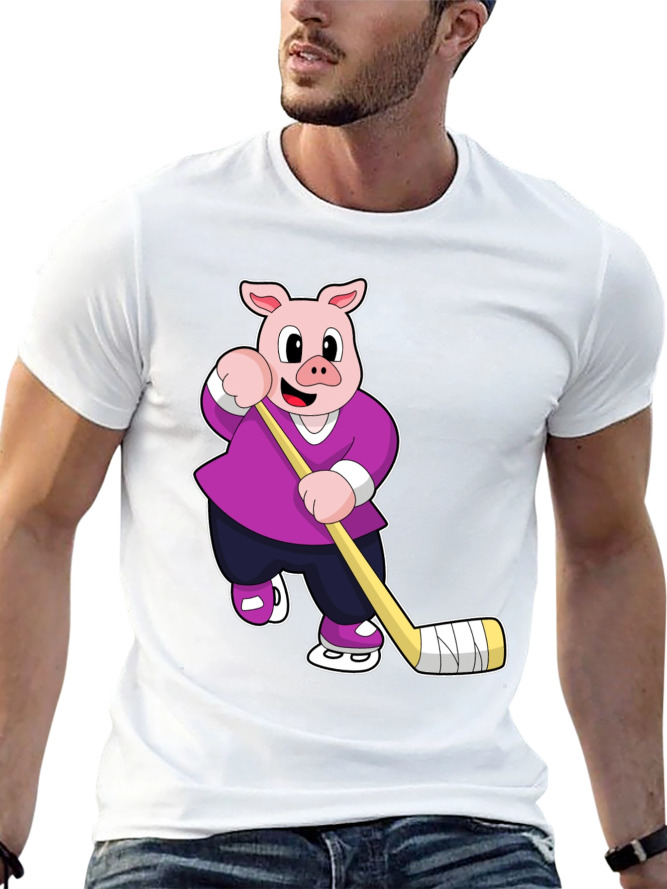 Pig Hockey Player Graphic T-Shirt