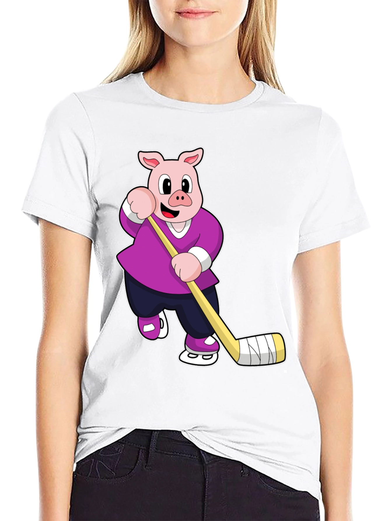 Pig Hockey Player Graphic T-Shirt