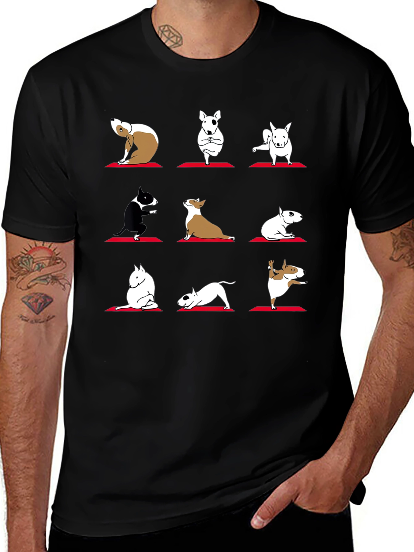 Yoga Dogs Graphic Tee - Bull Terrier Poses T-Shirt