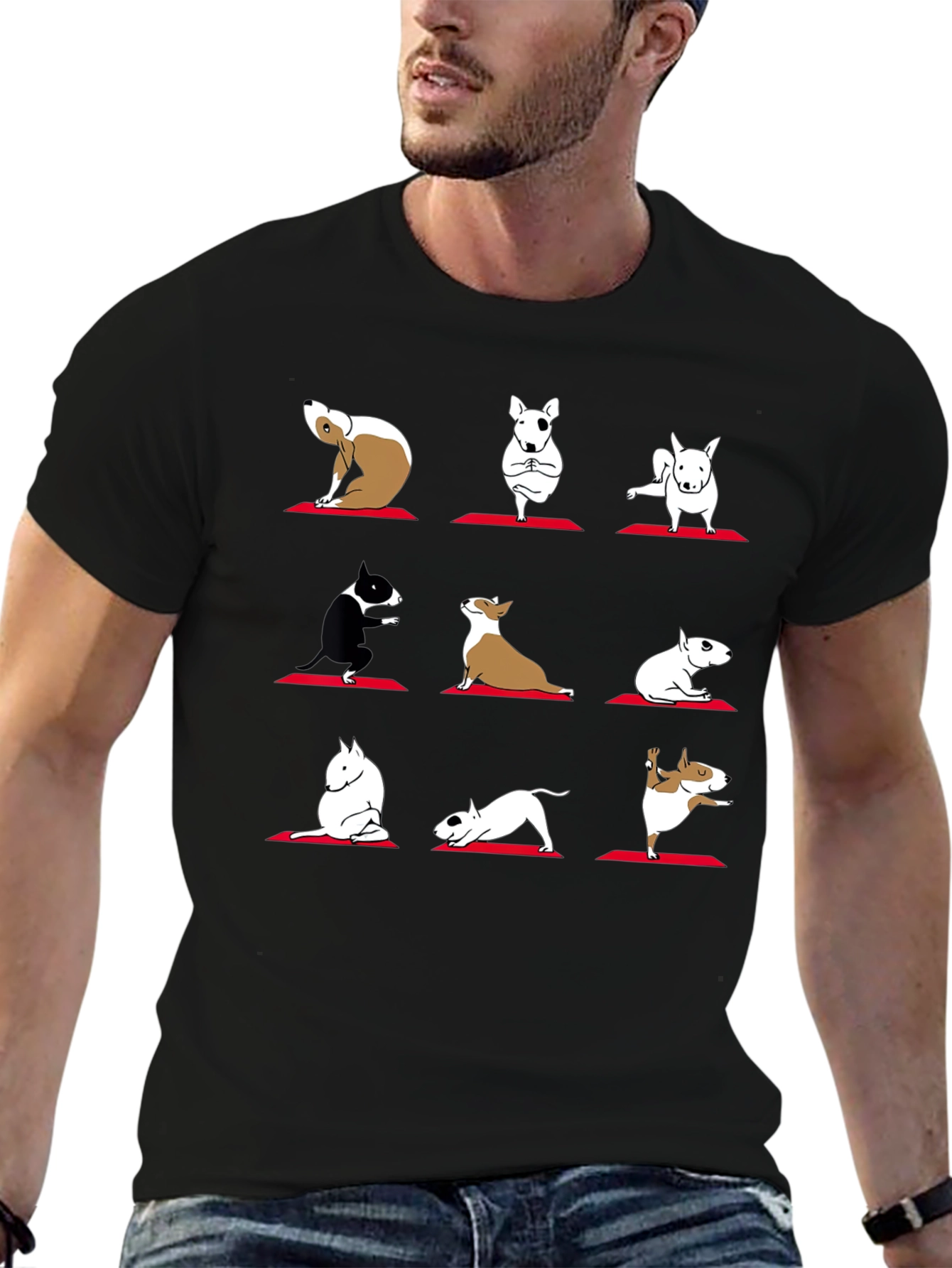 Yoga Dogs Graphic Tee - Bull Terrier Poses T-Shirt