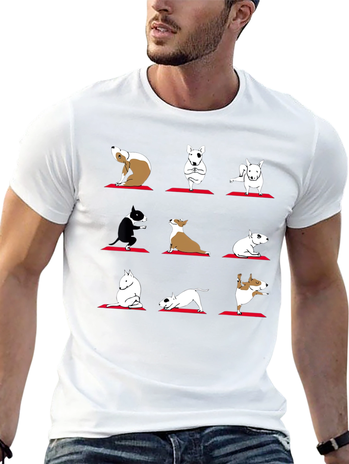 Yoga Dogs Graphic Tee - Bull Terrier Poses T-Shirt