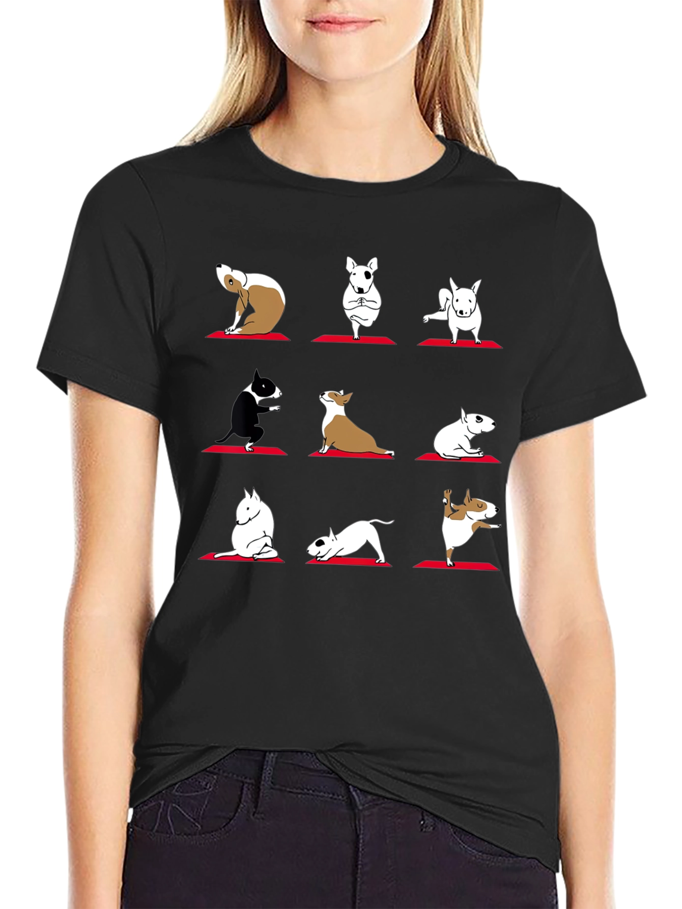 Yoga Dogs Graphic Tee - Bull Terrier Poses T-Shirt