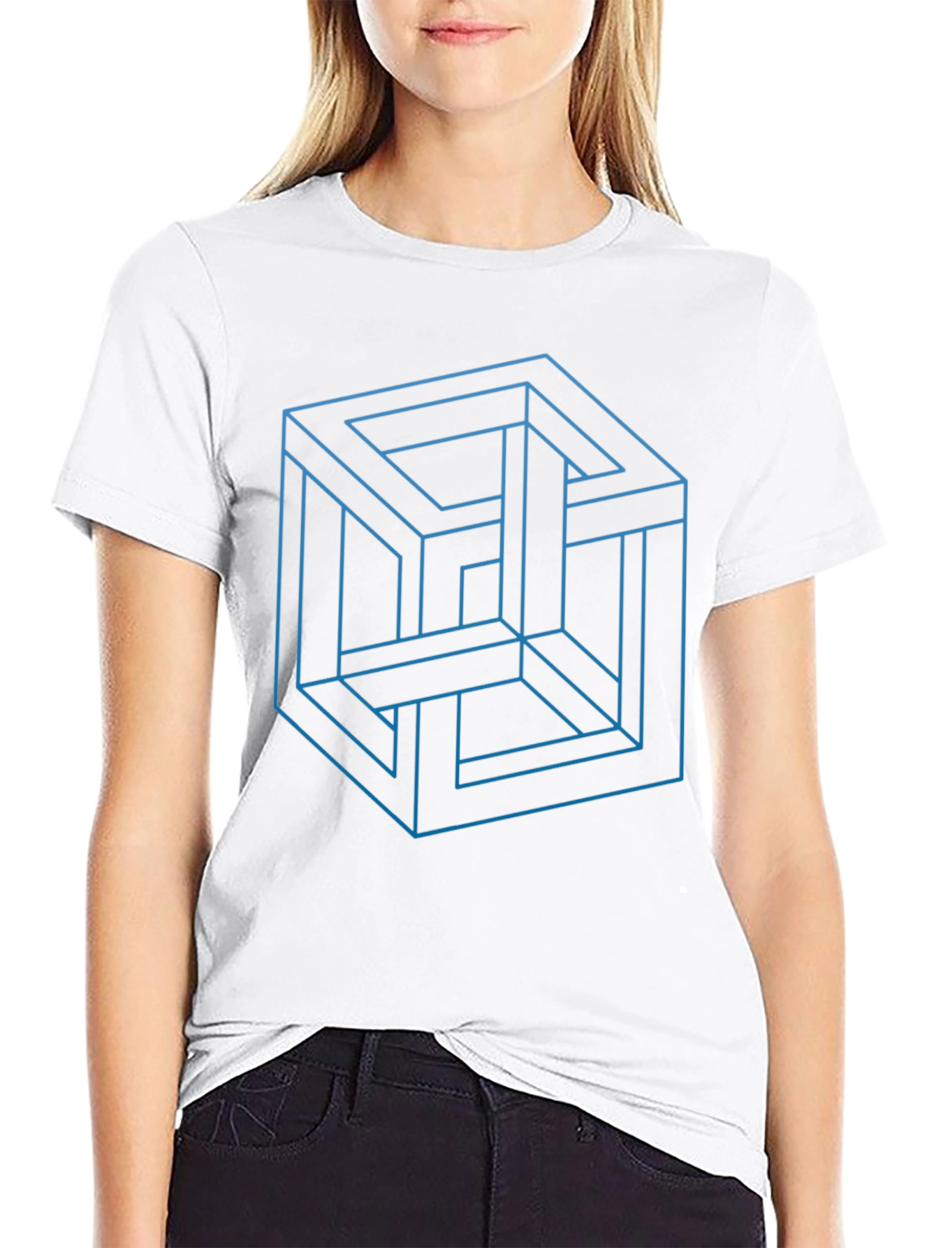 Impossible Cube Graphic Tee - Optical Illusion Design
