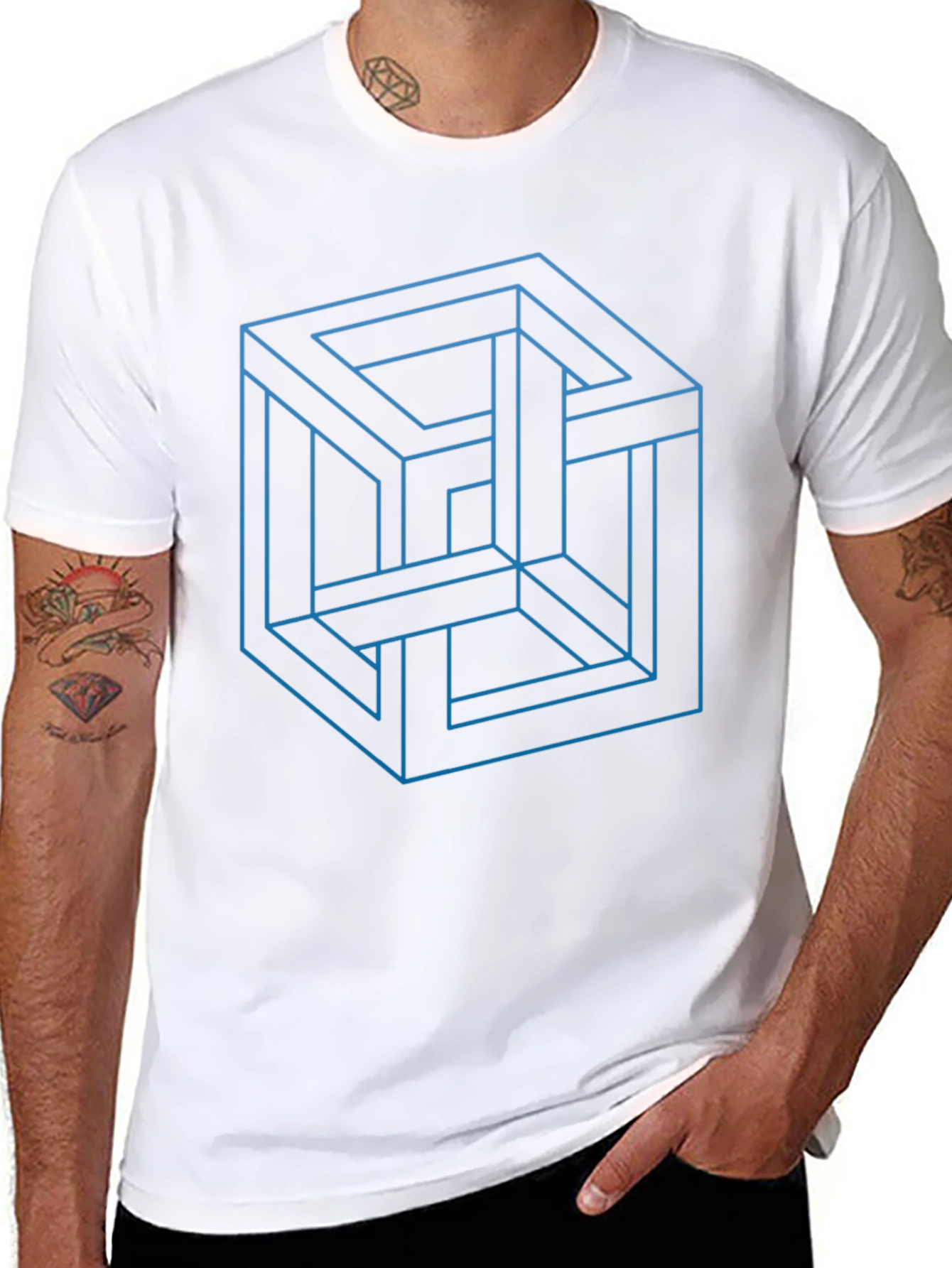 Impossible Cube Graphic Tee - Optical Illusion Design