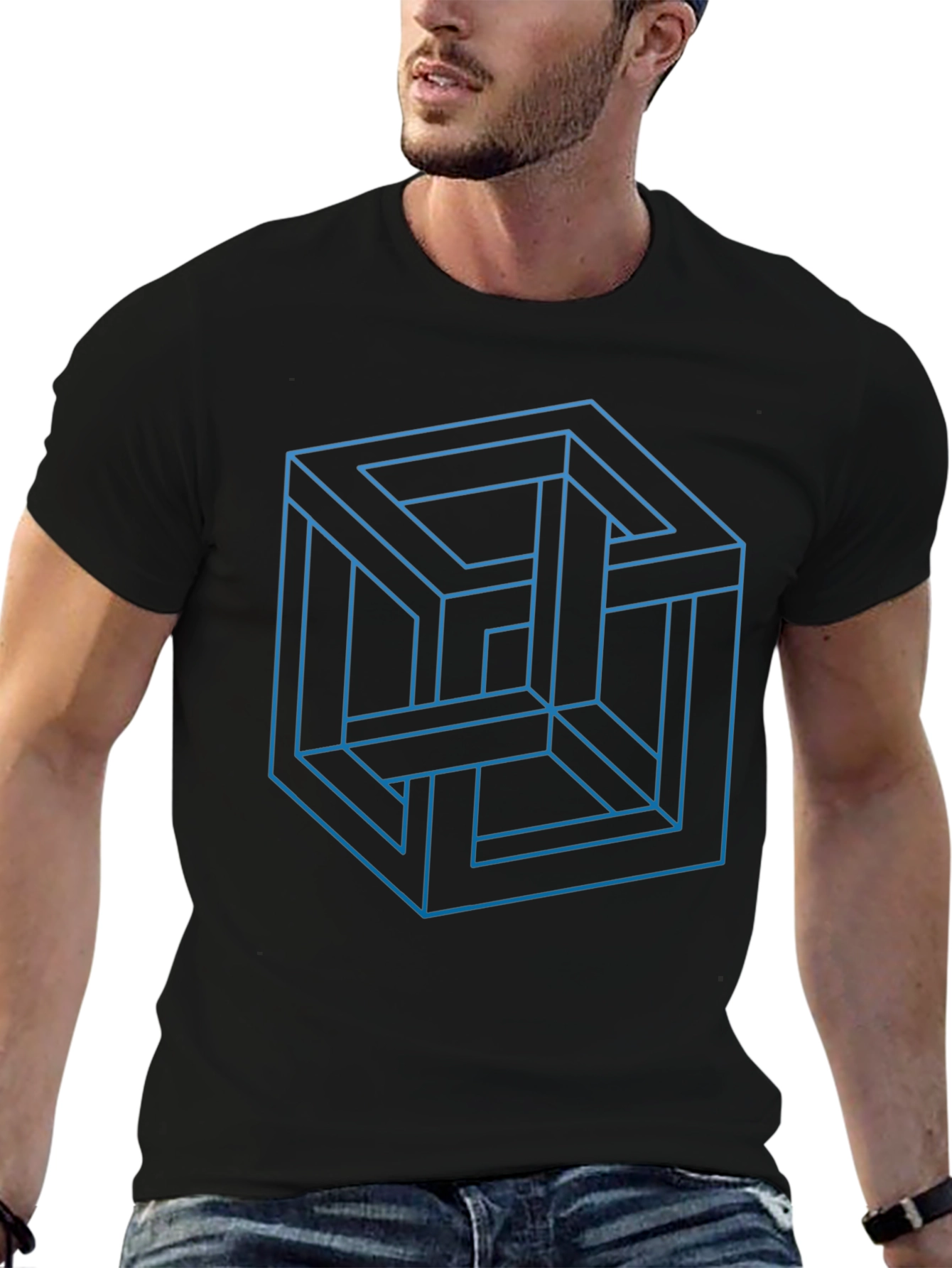 Impossible Cube Graphic Tee - Optical Illusion Design
